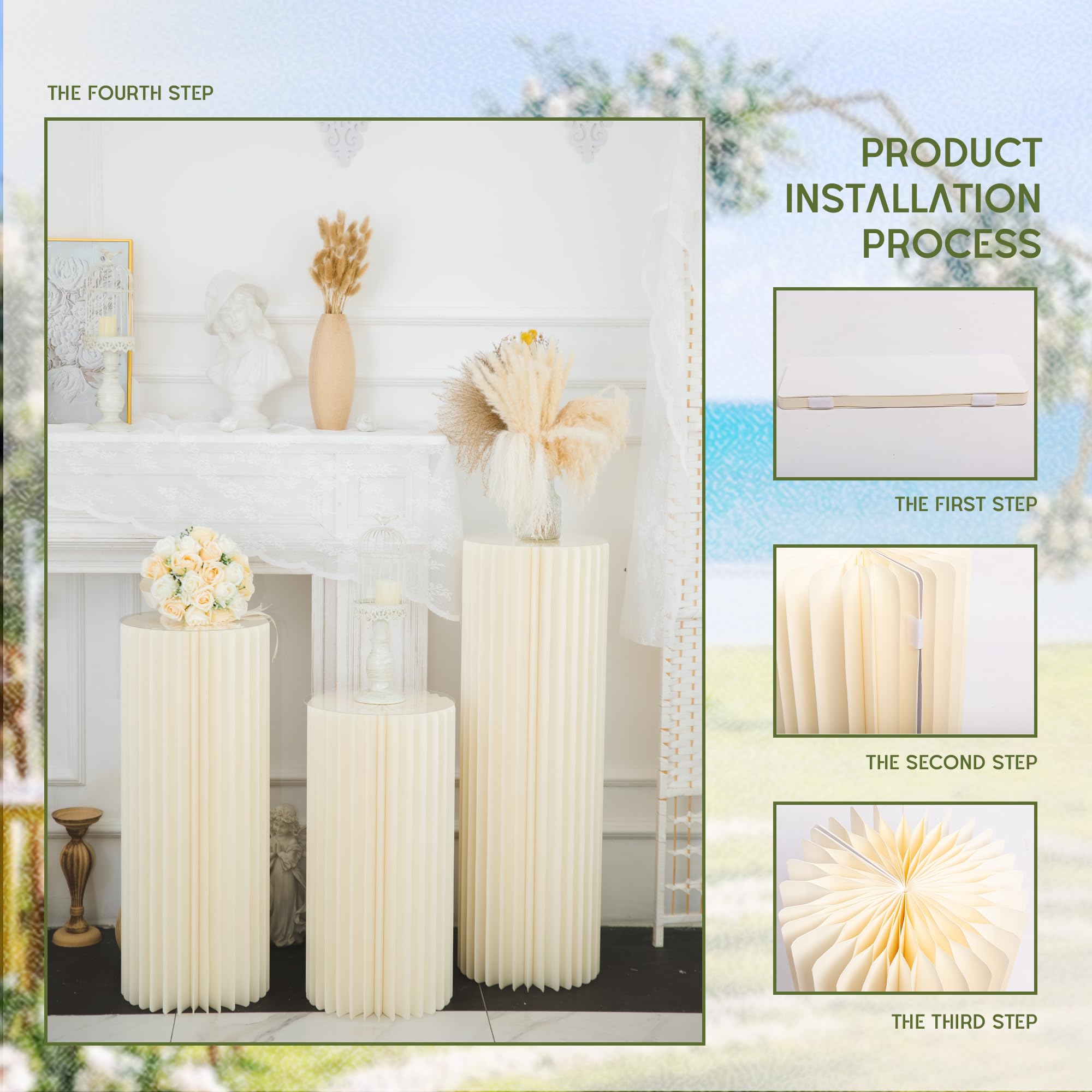 3 stuks Cilinder sokkel Stand Elegante Witte Kartonnen Cilinder Stands Opvouwbare Herbruikbare Bruiloft Dessert Cake Stand met Acryl Deksel voor Verjaardag, Kerst Displays, Bruiloft Decoraties