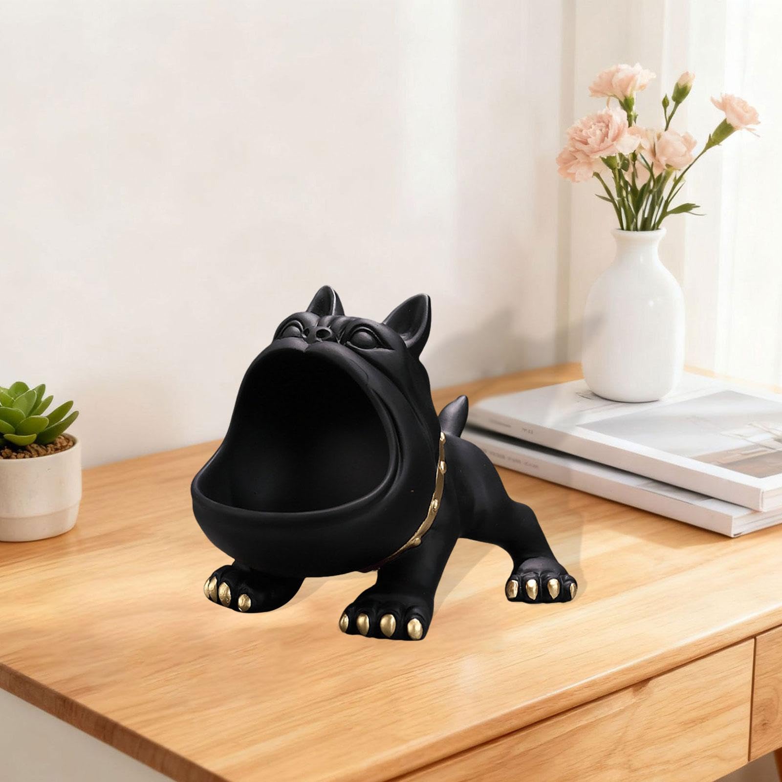 Hundestatue, Schreibtischzubehör, Tier-Schlüsselschale für Zuhause oder Büro, dekorativer Schreibtisch-Organizer in Beige