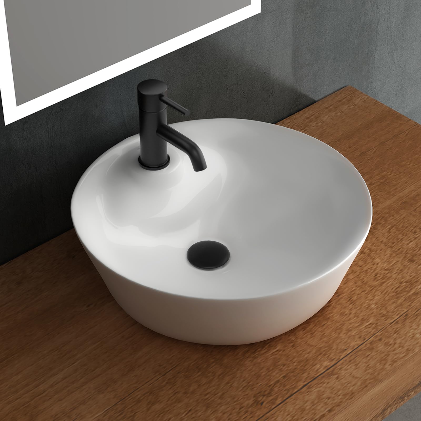 Alpenberger Waschbecken Klein Gäste WC | Aufsatzwaschbecken Rund | Mini Waschbecken mit Hahnloch | Handwaschbecken Waschschüssel mit Nano | Lavabo Bathroom Sink Ø 43 cm