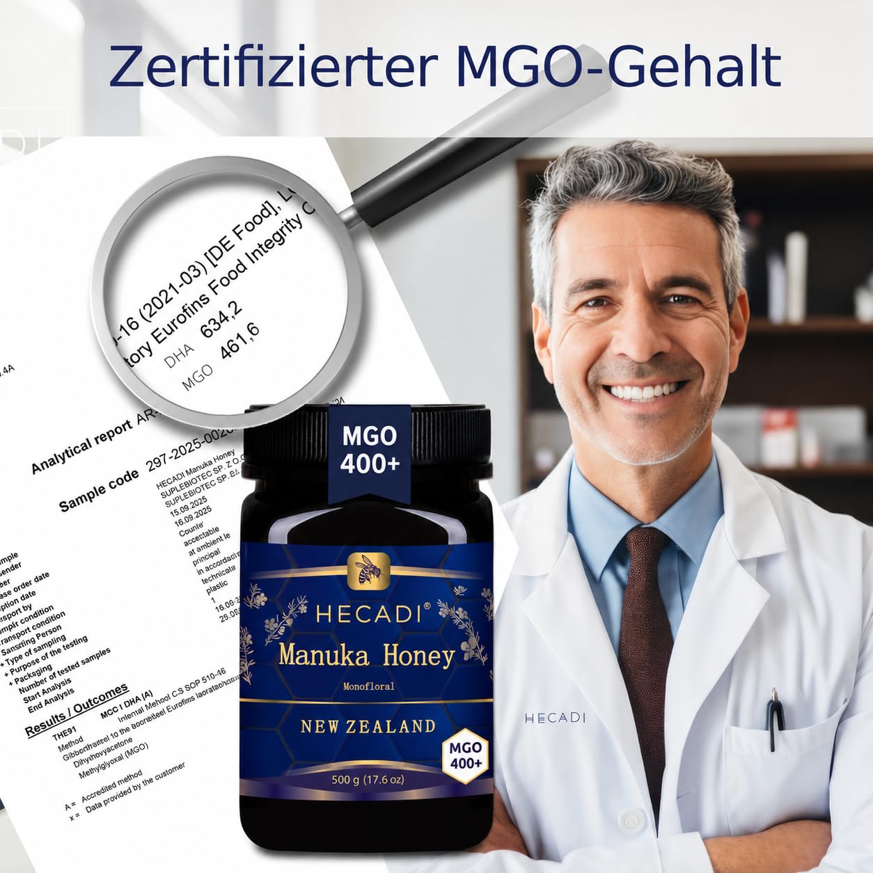 Hecadi Manuka Honig 400+ MGO 500g Monofloral aus Neuseeland 100% Pur