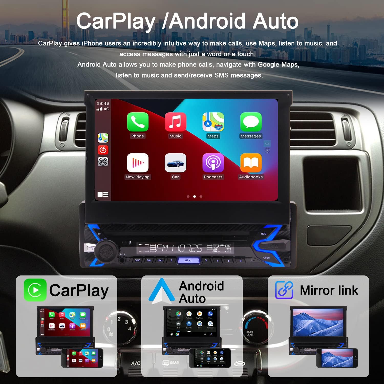 Single Din Car Stereo Android Head Unit Car GPS Navigation System in Dash Detachable 1 Din 7 inch Capacitive Touchscreen Stereo Quad Core with WiFi Bluetooth Support USB/SD SWC1080P Mirror Link : Electronics