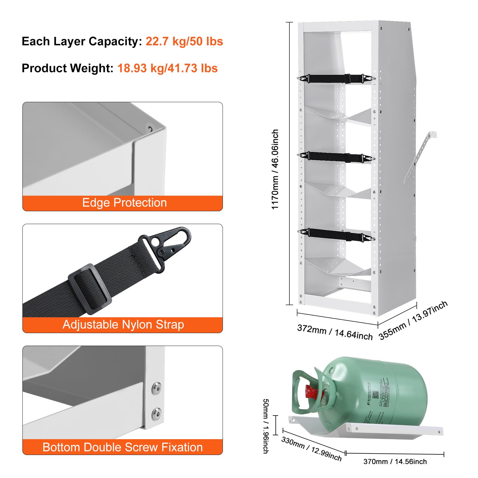 VEVOR Portabombole per Gas, 3 Pezzi Capacità 13-22,7 kg, Portabombole per Refrigerante 37x35,5x117 cm, Scaffale per Bombole di Gas per Freon, Gas, Ossigeno, Azoto, Refrigerante