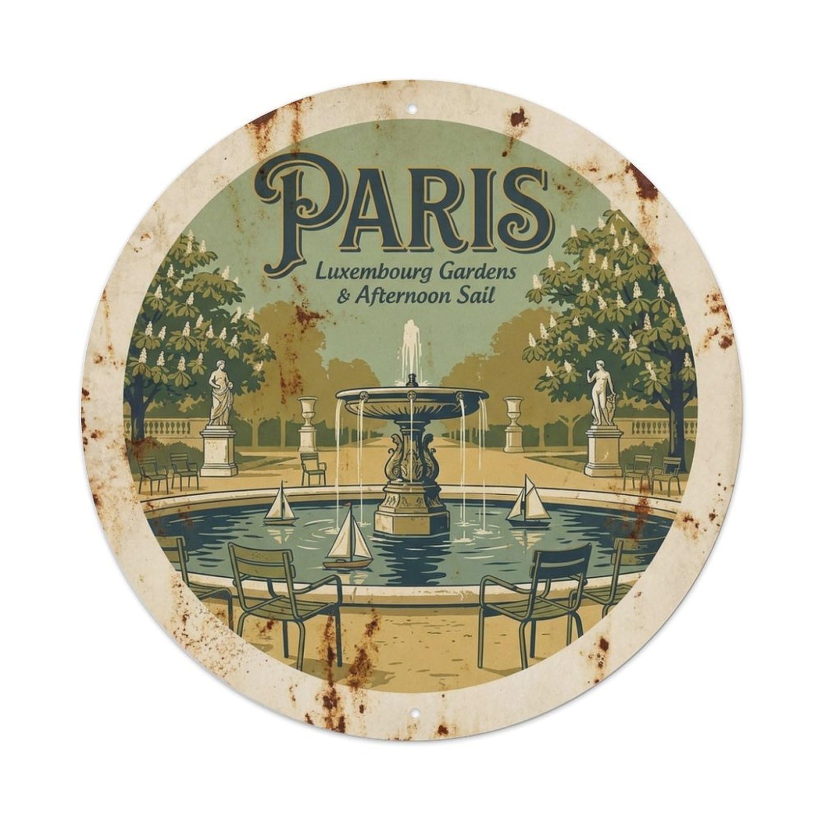 Luxembourg Garden Fountain Heritage City Paris Travel Metal Tin Sign