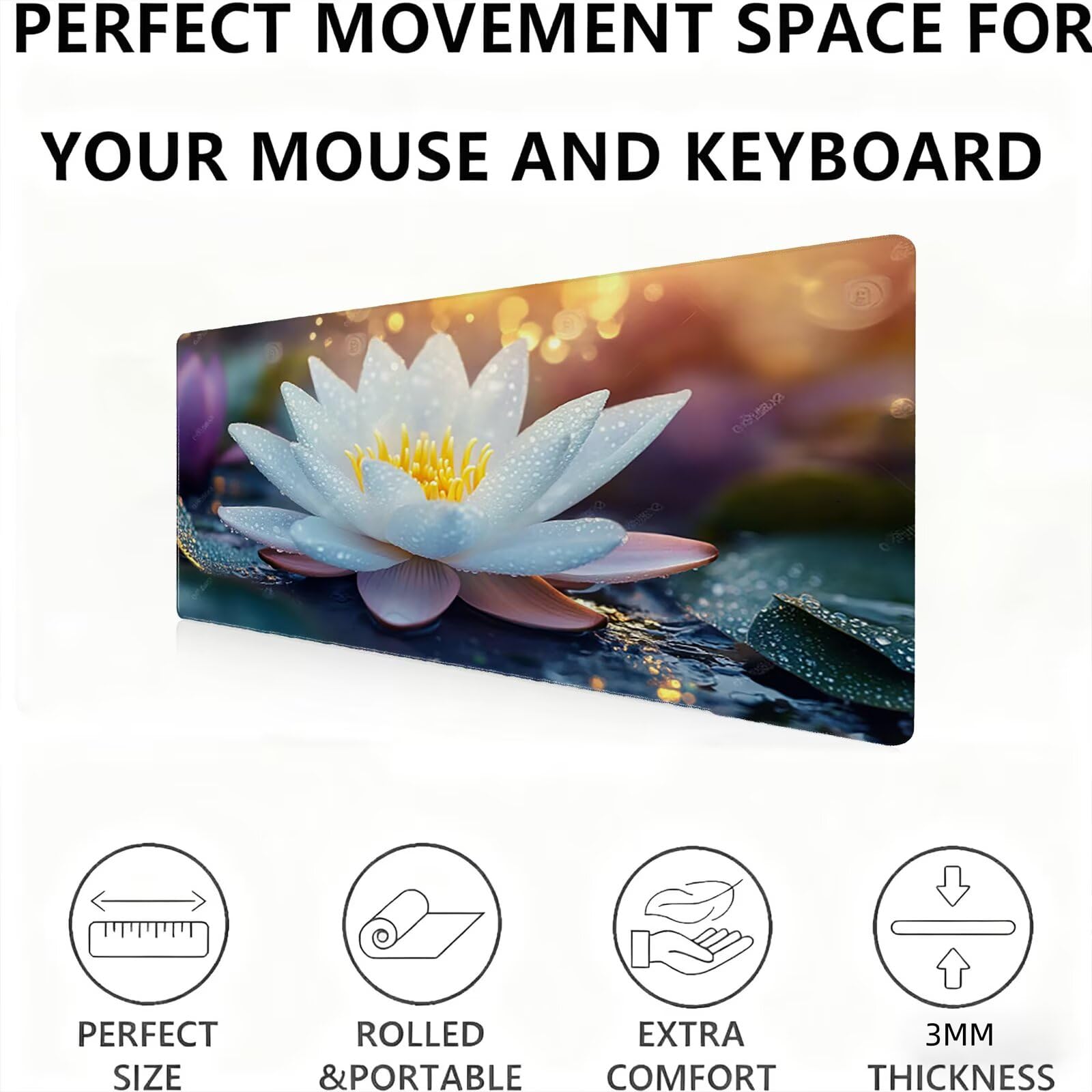 Podkładka pod mysz XXL kwiatowa/biała 1500 x 800 mm duża podkładka pod mysz szyte krawędzie wodoodporna antypoślizgowa duże rozszerzone akcesoria biurowe do PC, przenośna poprawia dokładność i