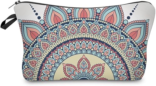 Deanfun - Bolsa de maquillaje impermeable con diseño de mandala y flores, impermeable, espaciosa, cosmetiquera, bolsa de viaje ideal como regalo