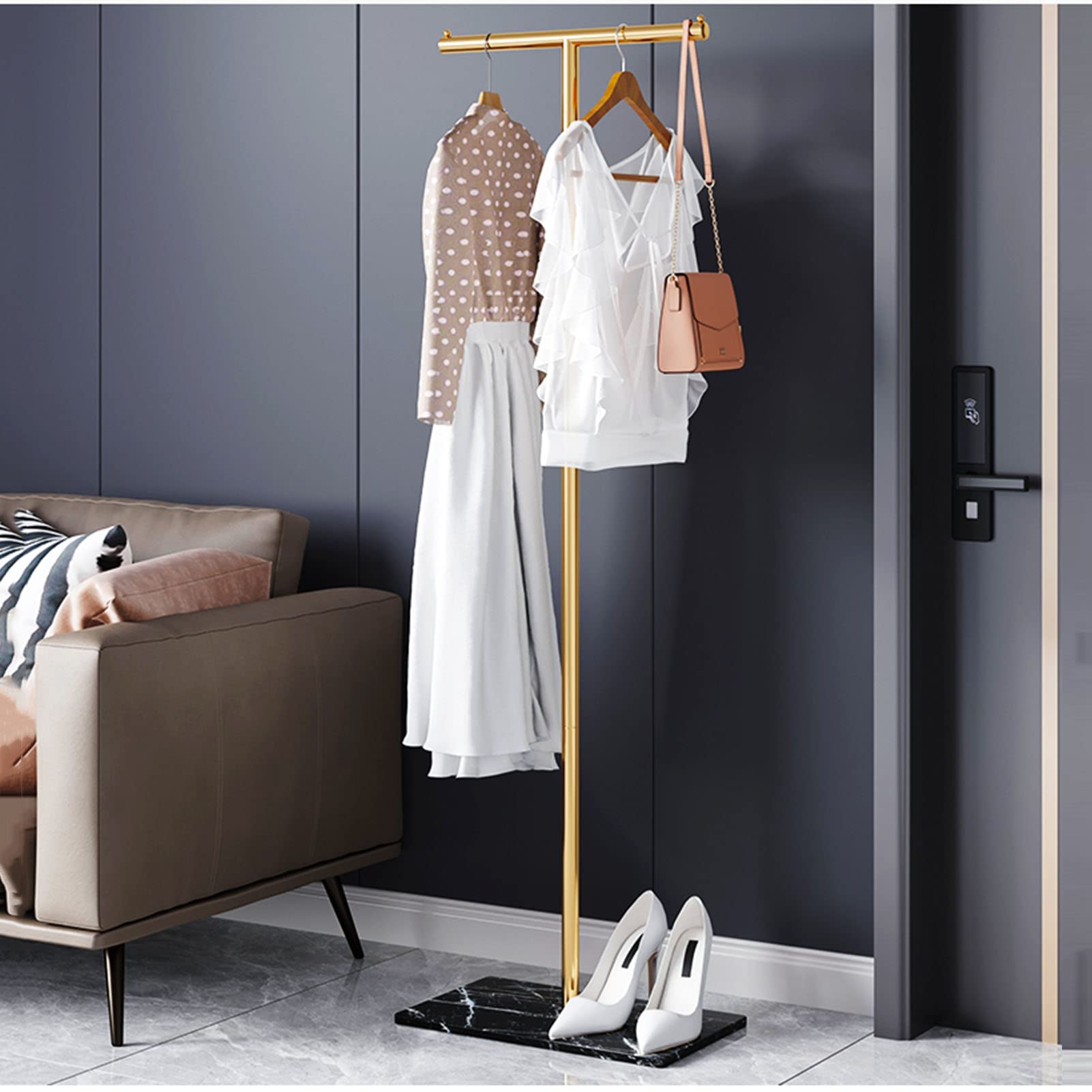 Perchero de Metal de pie, Moderno y Sencillo Perchero en Forma de T para el hogar, Dormitorio, Organizador de Ropa, tendedero, Expositor de Ropa para Venta al por Menor,White a