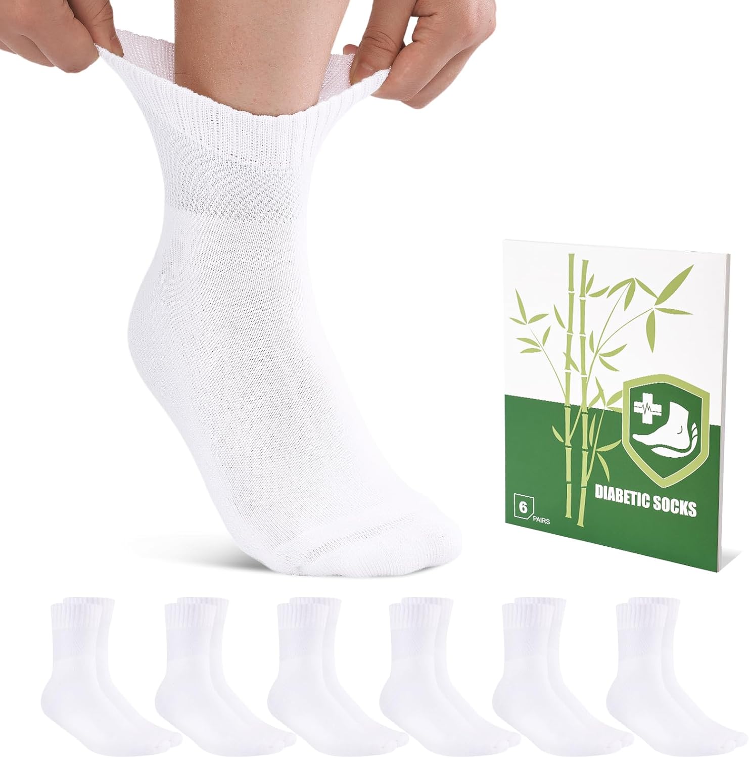 Cirorld Bamboo Viscose Diabetic Socks for Women, 6 Pairs Non Binding Wide Top, Seamless Loose Cushion Socks for Swollen Feet