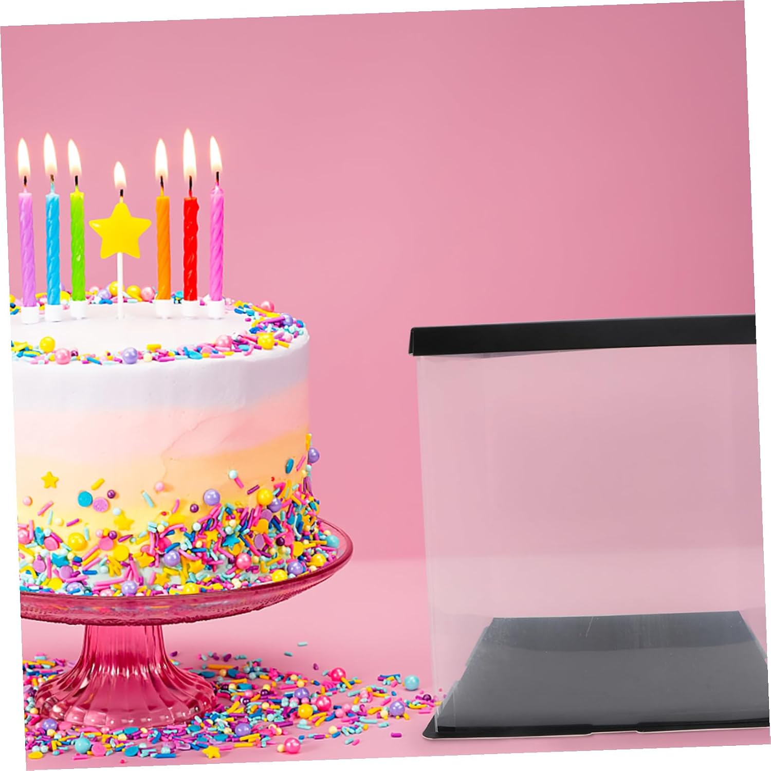 KICHOUSE Plastic Cake Carrier Box 8-inch Black 3-tier Elevated Birthday Cake Storage Container Bakery Dessert Packaging Holder