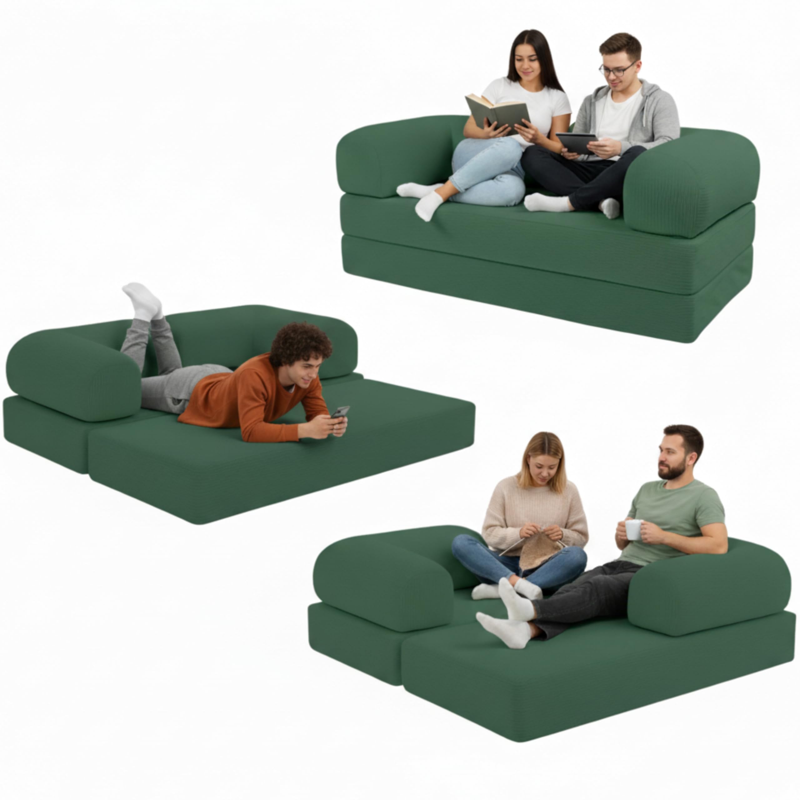 bananair - Sofá Cama de 2 Plazas Fabricado en Francia - Sofá Modular de Espuma de Alta Densidad y Tejido de Pana - Diseño Innovador Boneless, Enviado Comprimido (Verde Bosque)