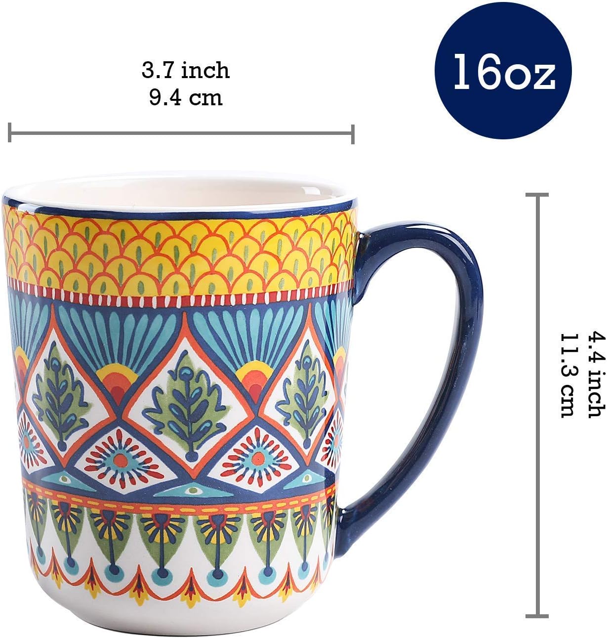 Bico Havana Ceramic 16 pcs Dinnerware Set, Service for 4, Inclusive of 11 inch Dinner Plates, 8.75 inch Salad Plates, 26oz Cereal Bowls and Mugs, for Party, Microwave & Dishwasher Safe