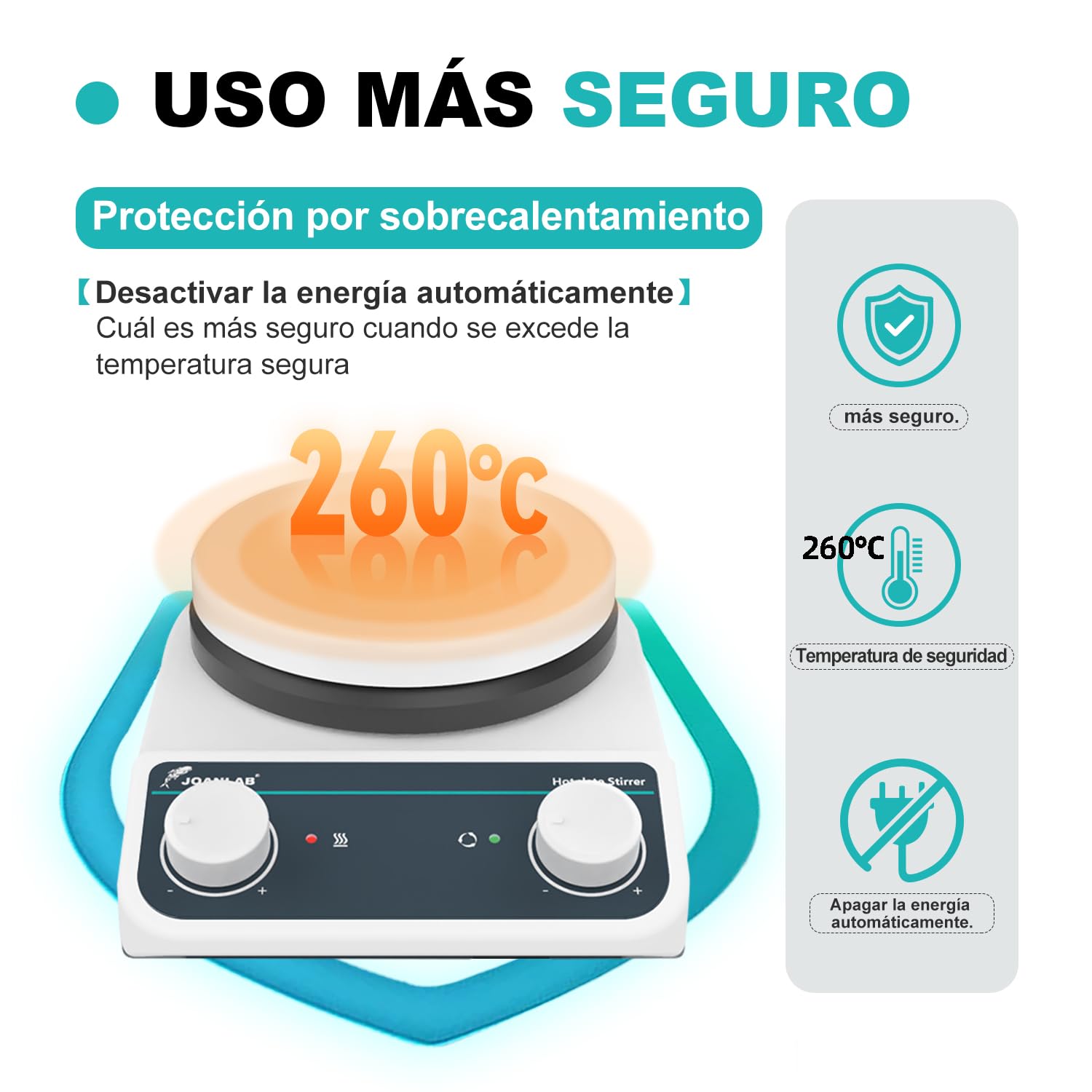 JOANLAB Agitador Magnético con Placa Calefactora, 5 Pulgadas, 260°C, 200-1500 rpm, Capacidad 3L, Funciones de Agitación y Calentamiento, Control de Perillas, Placa de Acero Inoxidable y Cerámica