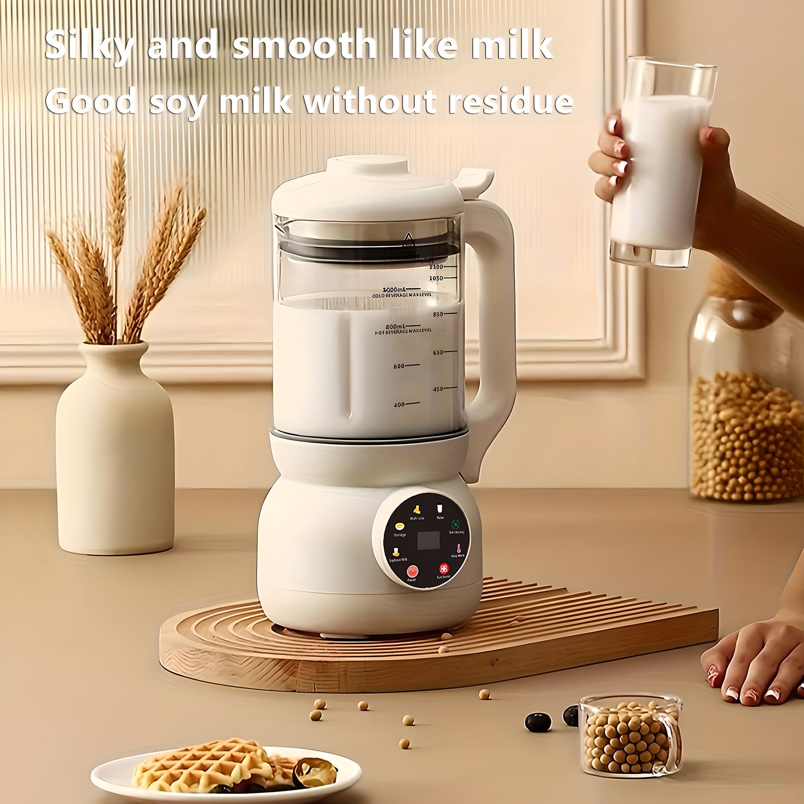 Automatyczna maszyna do produkcji mleka orzechowego, szklany dzbanek 1 l z tłoczeniem na zimno i podgrzewaniem, wegańskie mleko do soi, owsa, mleka migdałowego i smoothie na bazie roślin