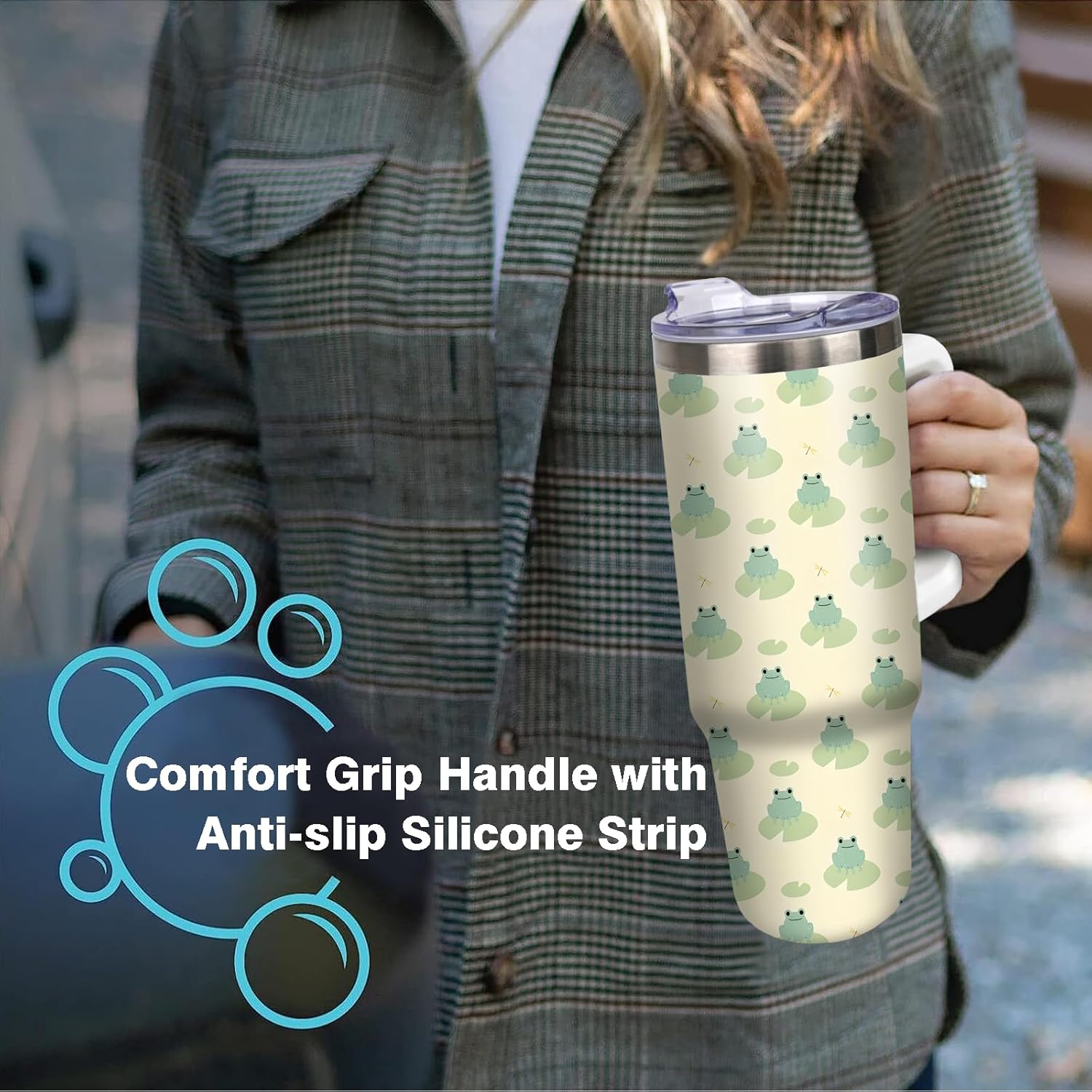 30 oz Frog Tumbler with Straw and Handle, Insulated Stainless Coffee Travel Mug, Frog Lovers Gift for Women or Girls - Image 7