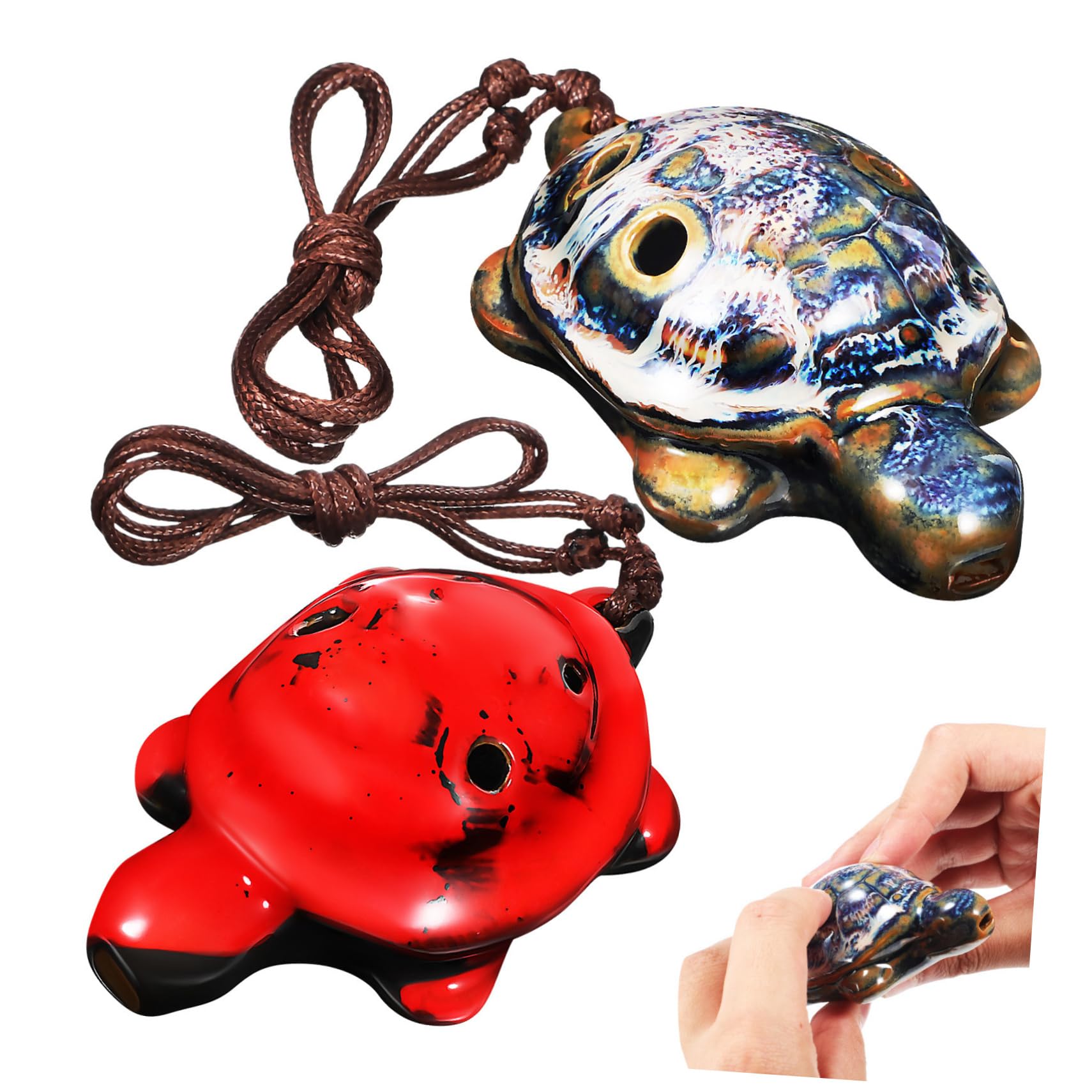 Mikinona Ocarina Tortue en Céramique Blanche, Instrument Polyvalent à Six Trous, Lot de 2 Pièces Finition Fine et Forme Mignonne pour Débutants