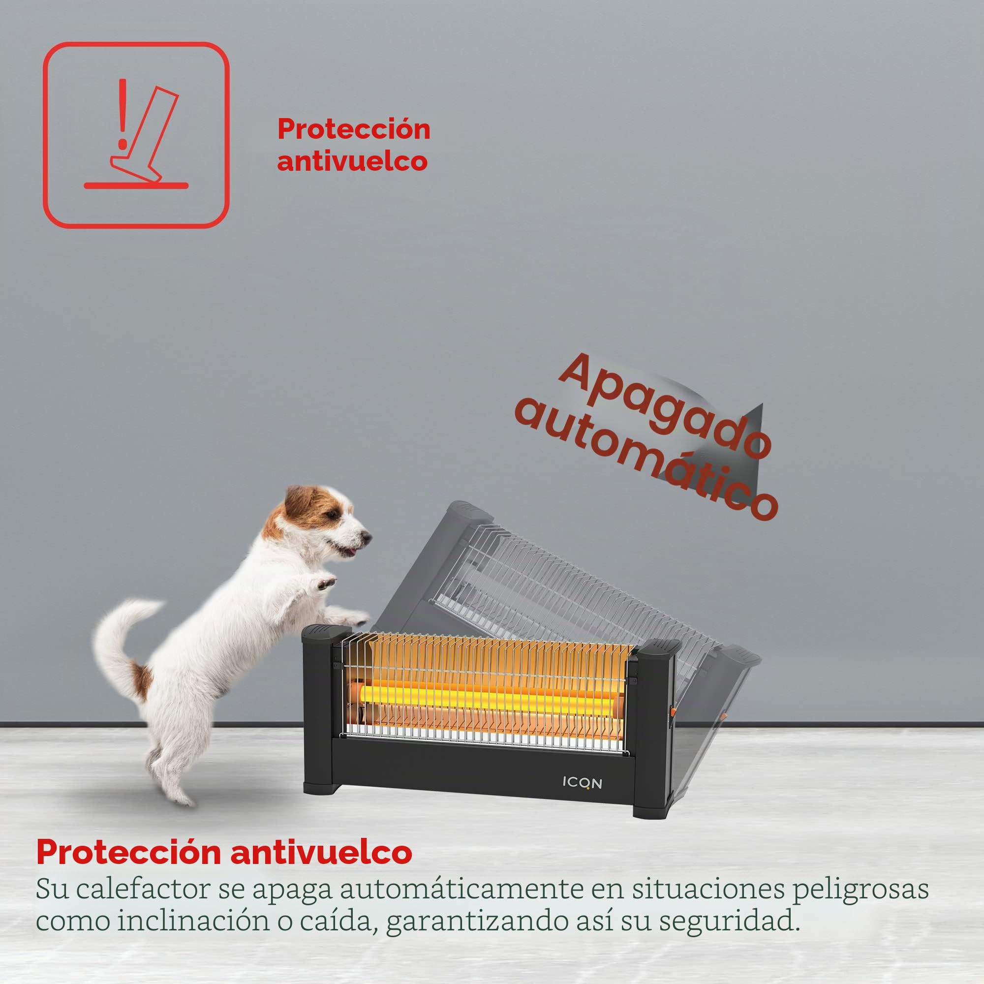 ICQN Estufa de pie por Infrarrojos | para Habitaciones de hasta 9 m² | 900 W | IP20 | calefacción eléctrica | Cable de 1,35 Metros | Calefactor para Oficina o casa | calefacción por Infrarrojos