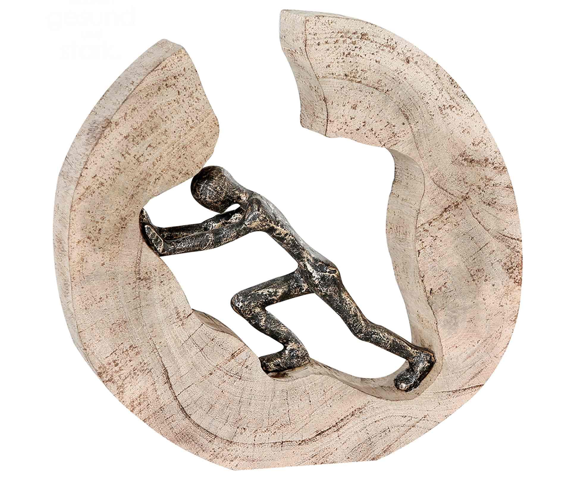 Casablanca Skulptur Pushing, Deko Figur Naturfarben, Metall u. Mangoholz Statue Wohnzimmer, Büro Dekoration H. 29 cm x B. 28 cm - Geschenk Moderne Skulpturen, Erfolgsfigur