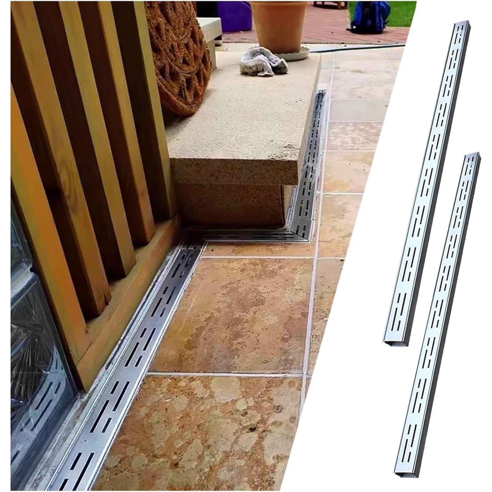 Caniveau mince acier inoxydable anti-flaque installation facile pour cour
