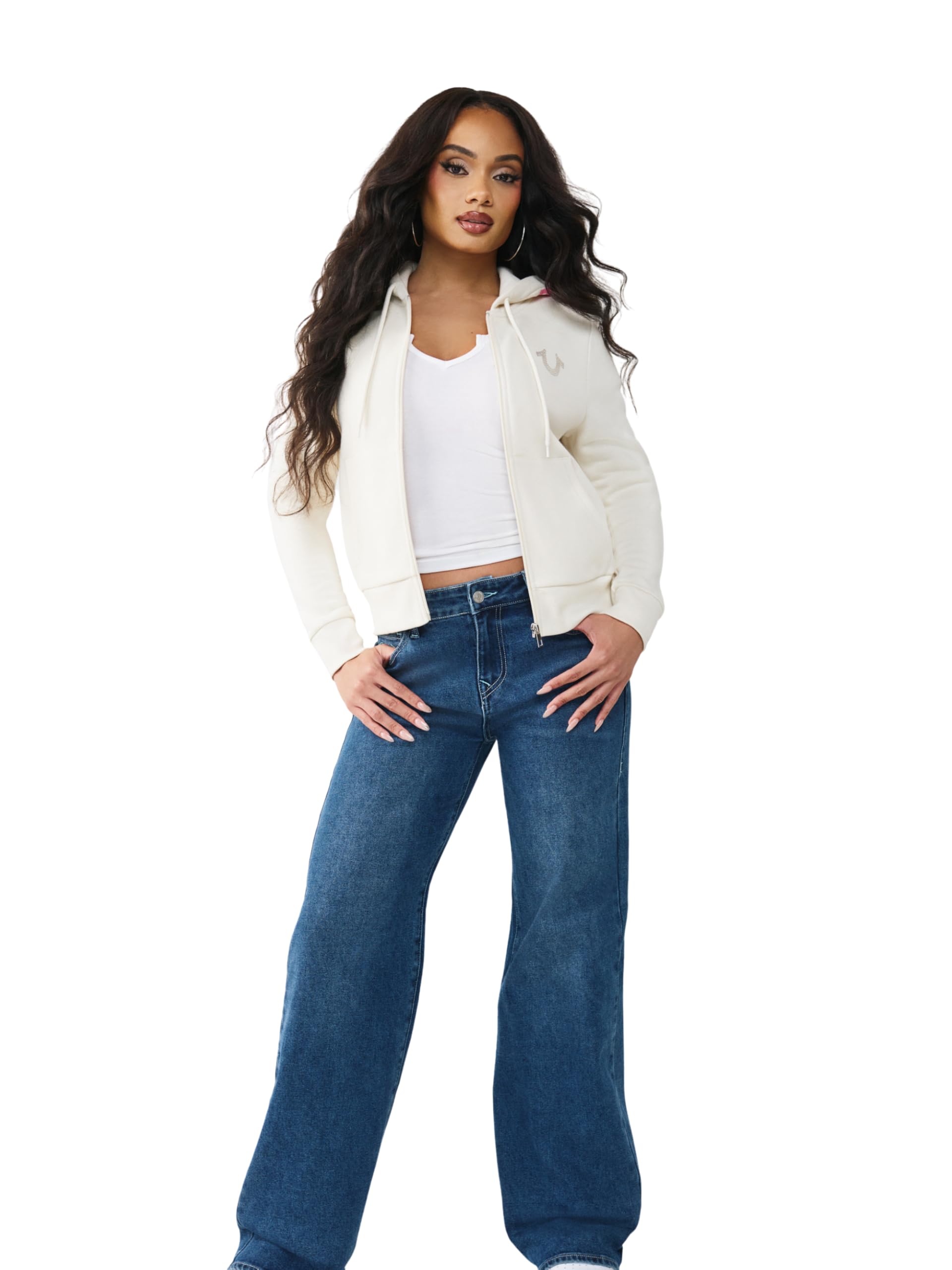 True Religion Damska bluza z kapturem Buddha z kapturem, złamana biel, XL