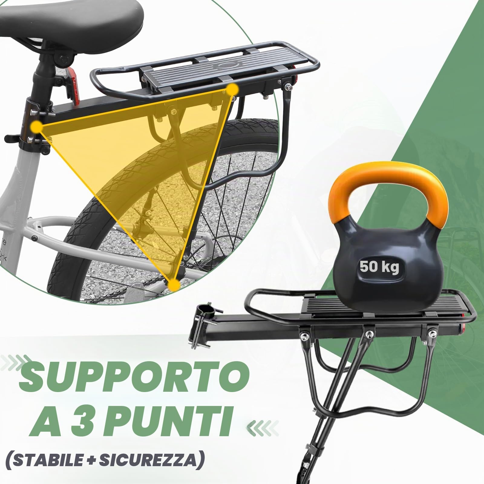 ZUKKA Set portapacchi per bicicletta da 22 – 29 pollici/700 C, regolabile, universale, in ferro, carico massimo 110lbs (50 kg) per mountain bike e bici da corsa