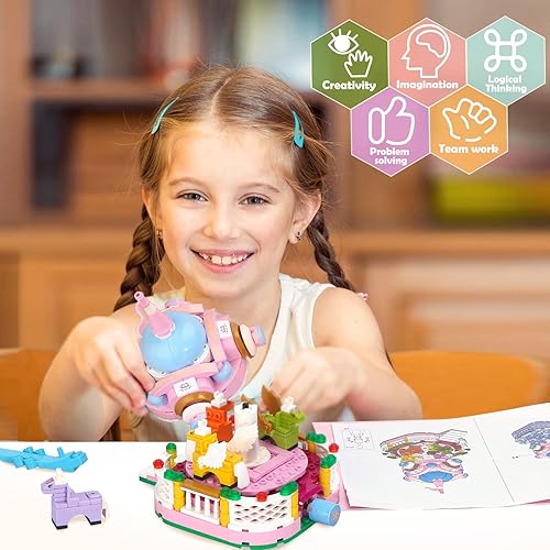 Miniatura 4 de Finebely Dream Girls Friends - Juego de construcción de carrusel de carrusel de parque de atracciones con amigos, kit de construcción de carrusel