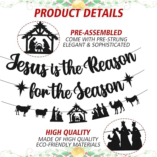 Miniatura 3 de Jesus Is The Reason for The Season Banner Christmas Party Decorations Nativity Scene Sign for Religious Christian Xmas Party Supplies