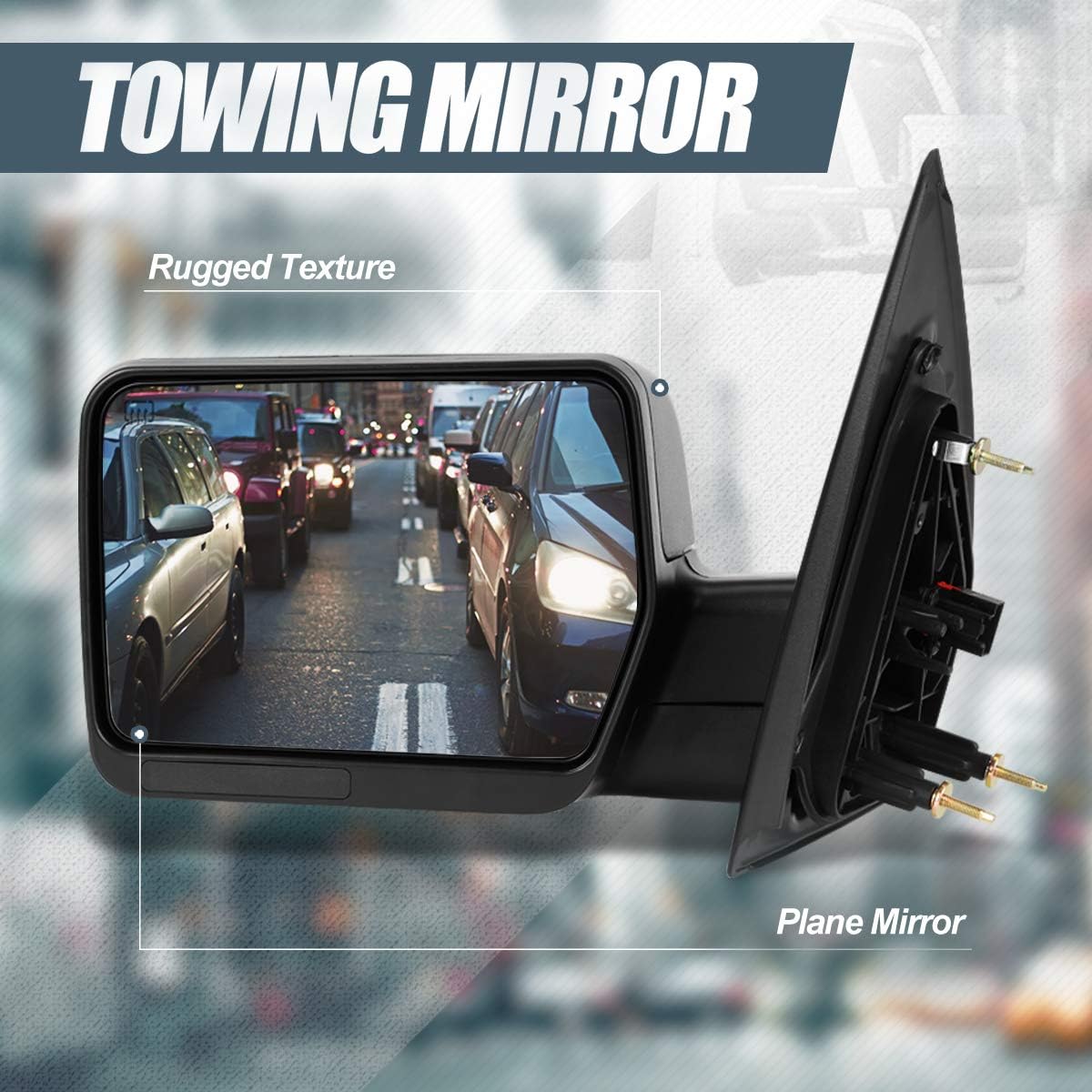 Auto Dynasty Towing Mirrors Compatible with Ford F150 2004-2014, Driver Left Side Extendable Power Heated with reinforcement brackets Side Mirrors, Black 04 05 06 07 08 09 10 11 12 13 14