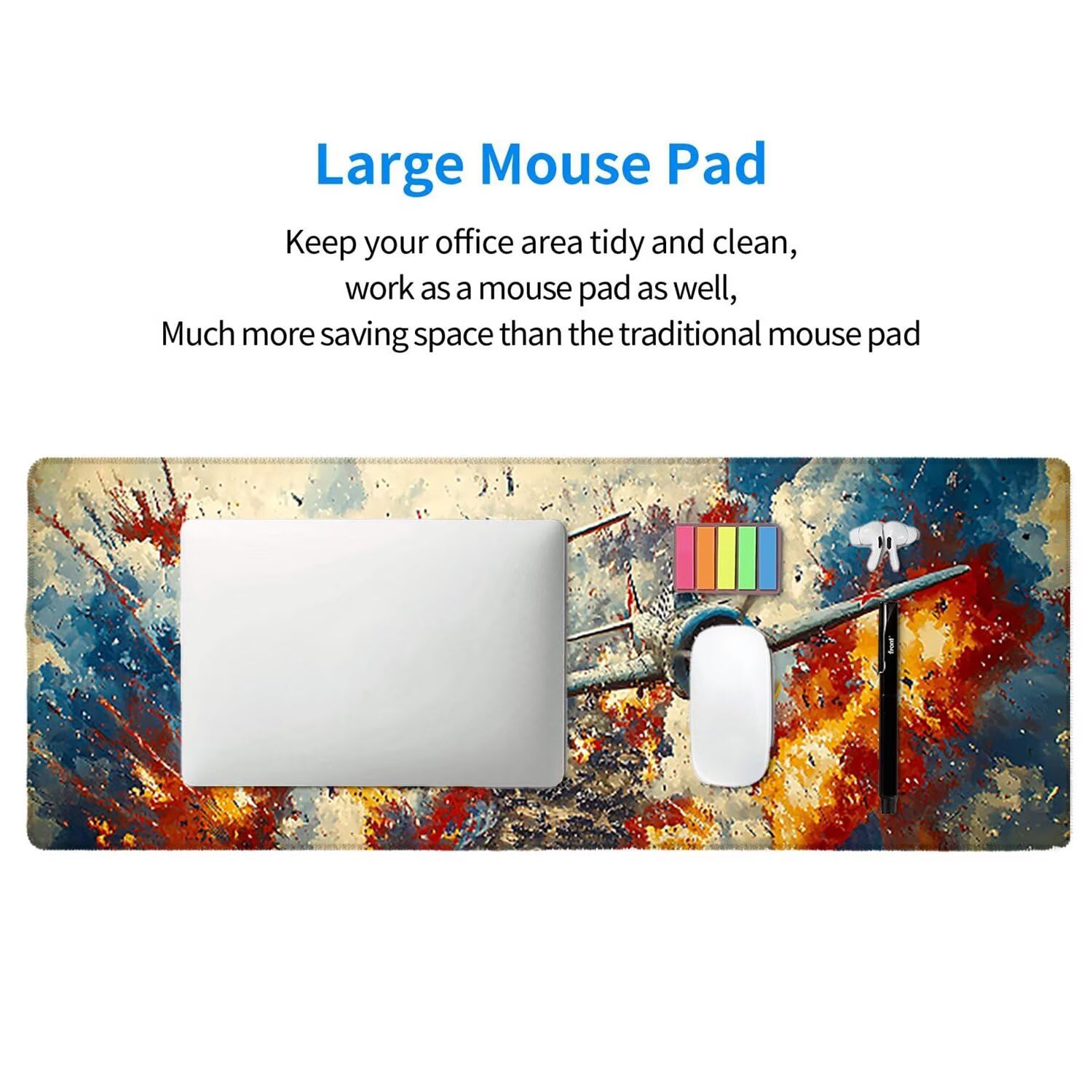 Tappetino per Mouse XXL 1200 x 400 mm Tappetino Mouse Gaming Grande, Mousepad con Base in Gomma Antiscivolo, Tappeto per Tavolo da Gaming per Mouse e Tastiera, Accessori PC (aereo) u-184