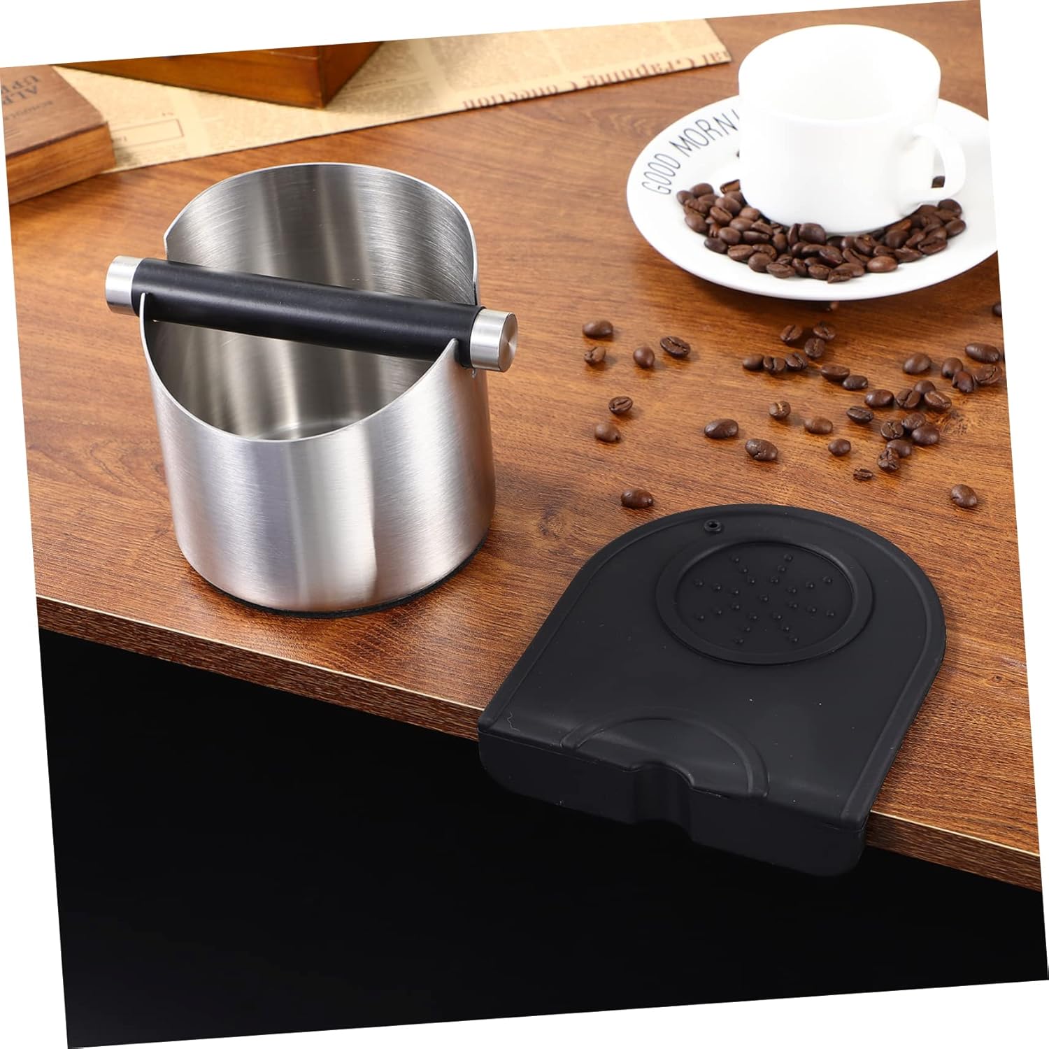 Stainless Steel Coffee Grounds with Non-slip Base Espresso Grind Bin for Easy Cleaning and Long-term Use for Home