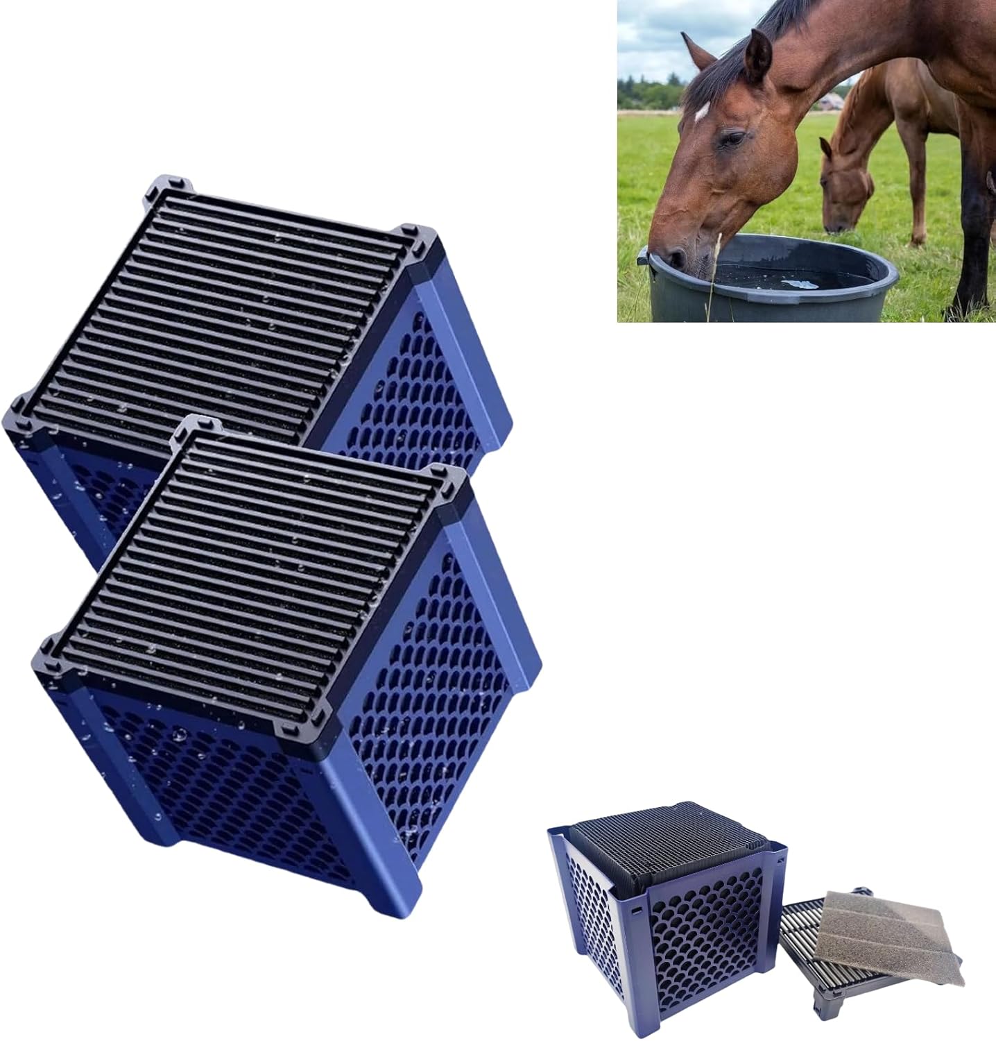 Pure Cube Water Trough Filter 2.0 Eco Aquarium Water Purifier Cube with Honeycomb Charcoal for Fish Tanks, Horse Troughs, Livestock & Stock Tanks (Blue, 2PCS)