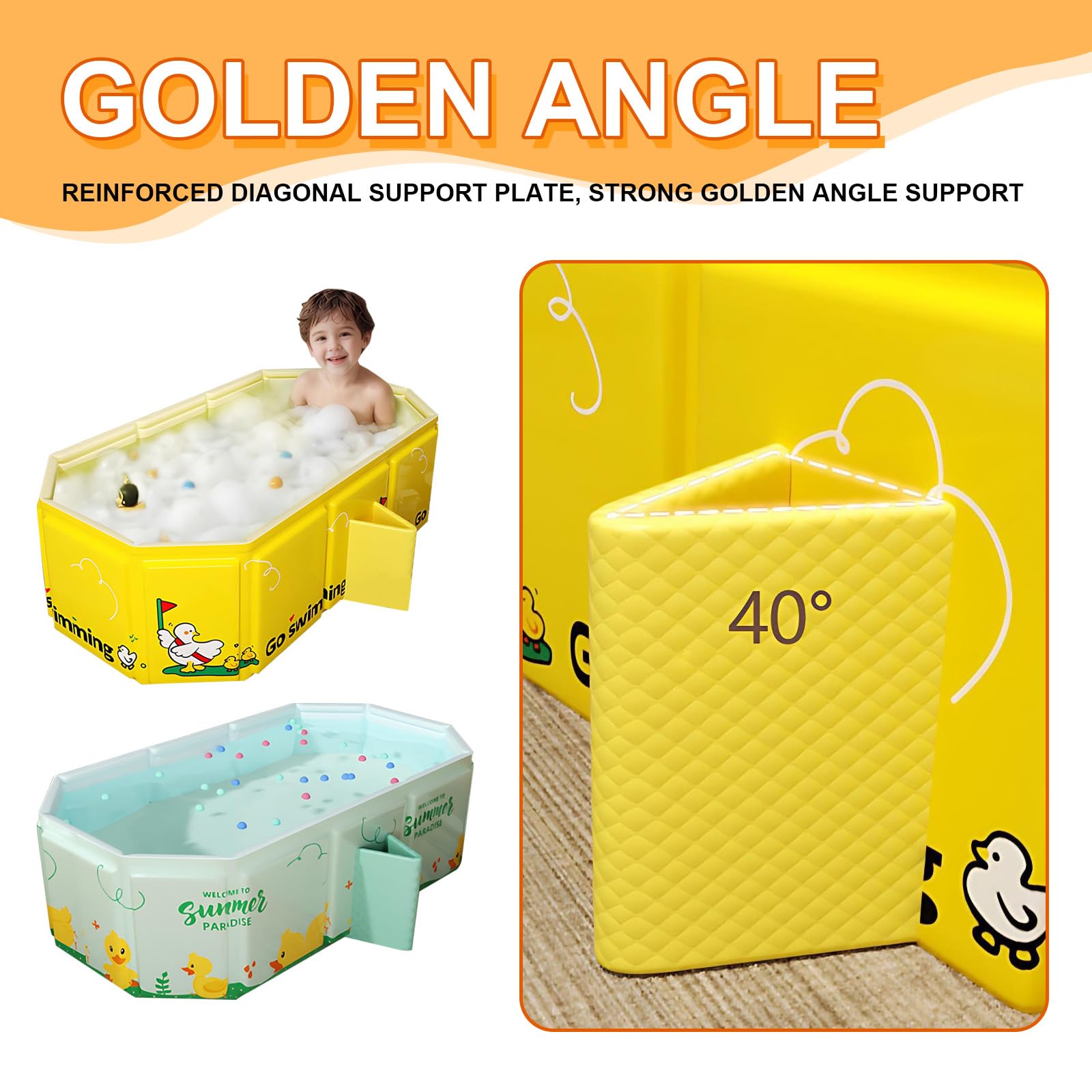 Baignoire Bébé Pliable Grande avec 5 Balles et 4 Canards Bouchon de Vidange Enfant 0-8 Ans Vert