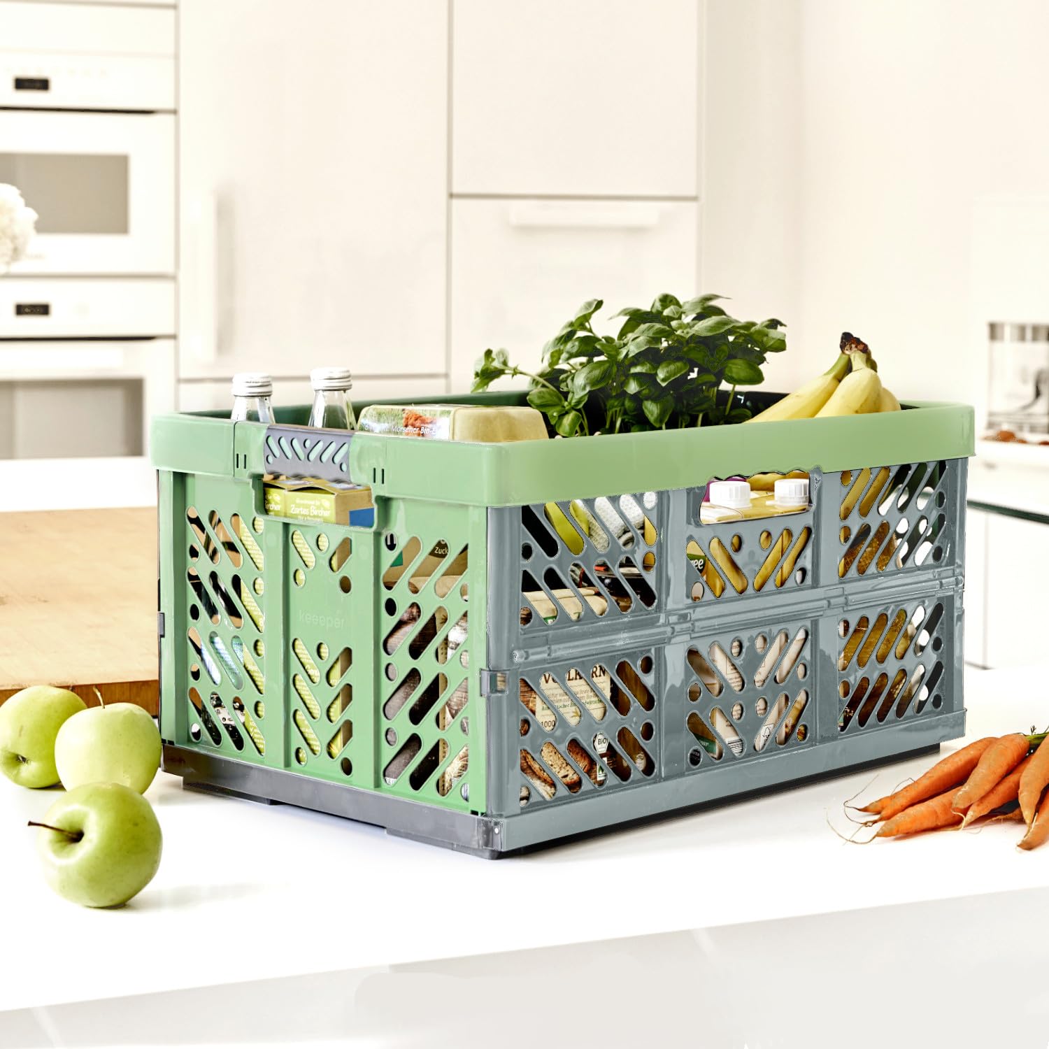 keeeper ben 4x Stabile Profi-Klappboxen mit Soft-Touch Griffen, 45 l, Eco Grass Green