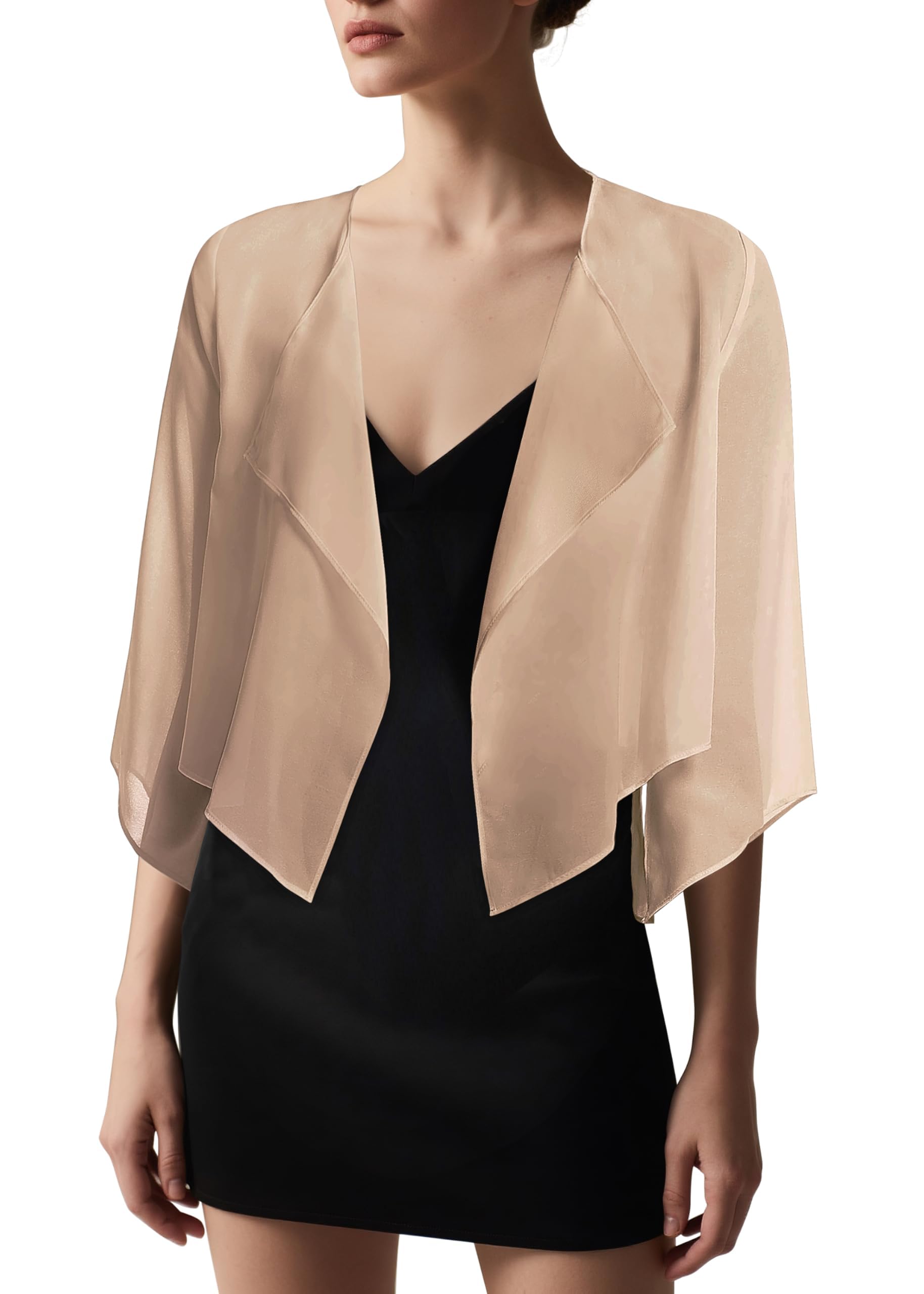 Women's Chiffon Shrug Cardigan Open Front 3/4 Sleeve Drape Irregular Hem Bolero Summer Cover Up-image-14