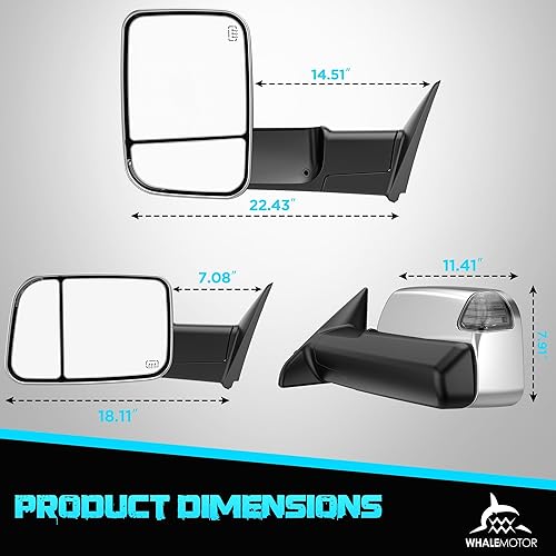 Miniatura 7 de Smoked Power - Espejos de remolque calefactables compatibles con Dodge Ram 1500 2009-2018, 2500 3500 2009-2018, espejos laterales de remolque