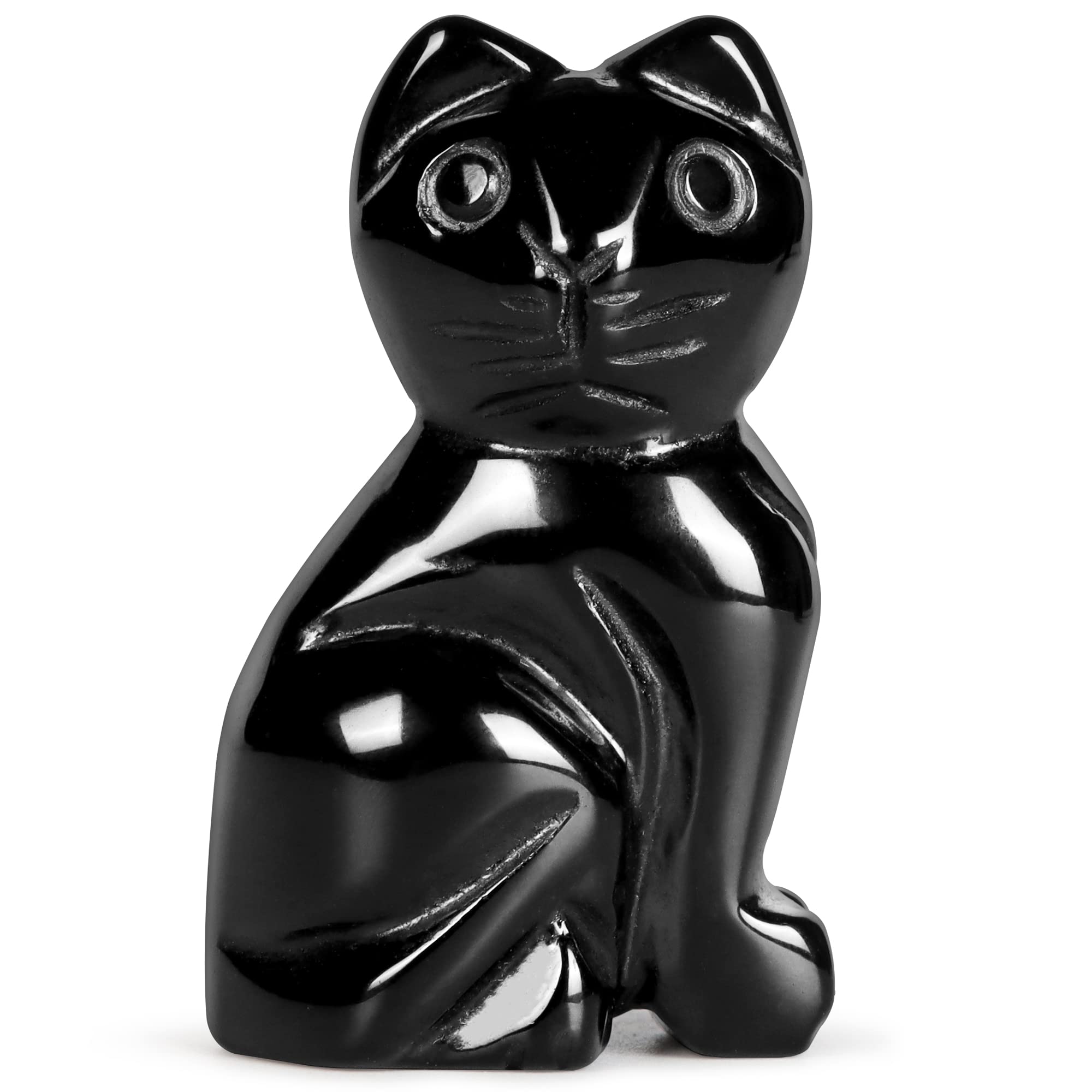 SM SMQARTCRYSTAL 2" Black Cat Figurine - Realistic Kitten Kitty Cute Ornament Animal Sculpture Art Statue - Black Obsidian - Gift for Cat Lovers