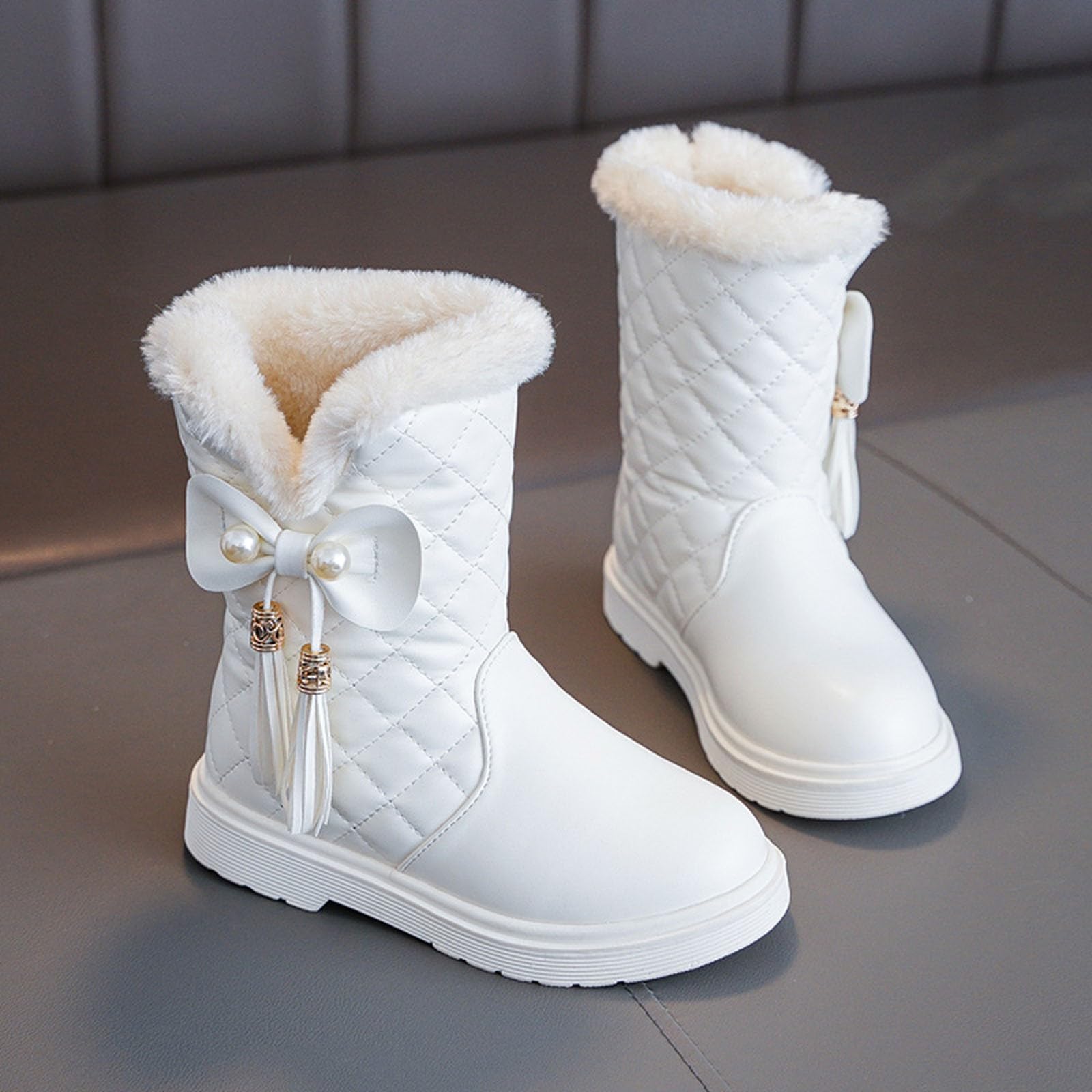 Botas para niños Botas de Nieve de otoño e Invierno para niñas, Gruesa, Antideslizantes, cálidas, cómodas, Botas con de Color (White, 31.5 Little Child)