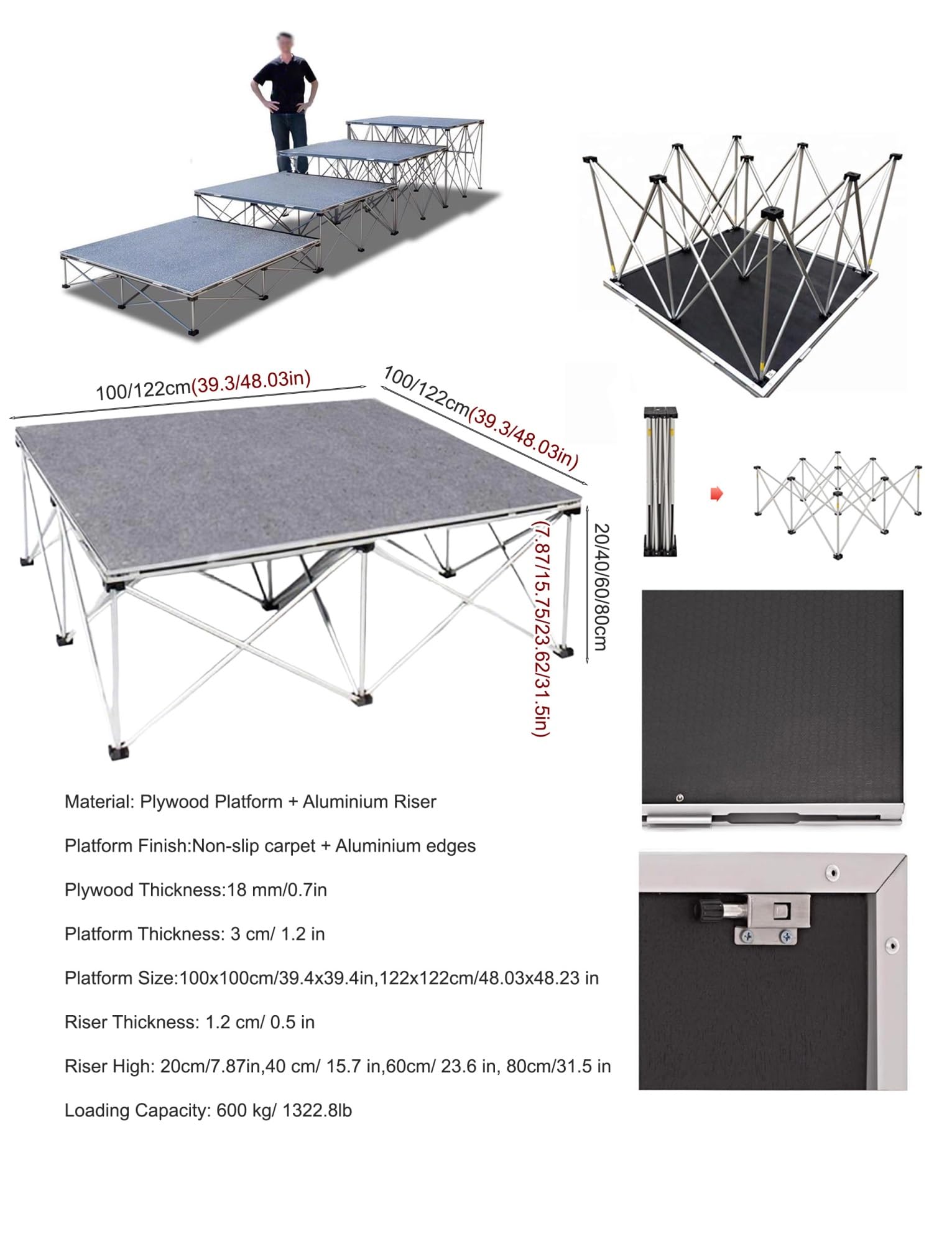 Piattaforma modulare pieghevole da palcoscenico - Ponte prestazioni collegabile per eventi, intrattenimento, concerti e attività all'aperto - Soluzione palcoscenica portatile e versatile