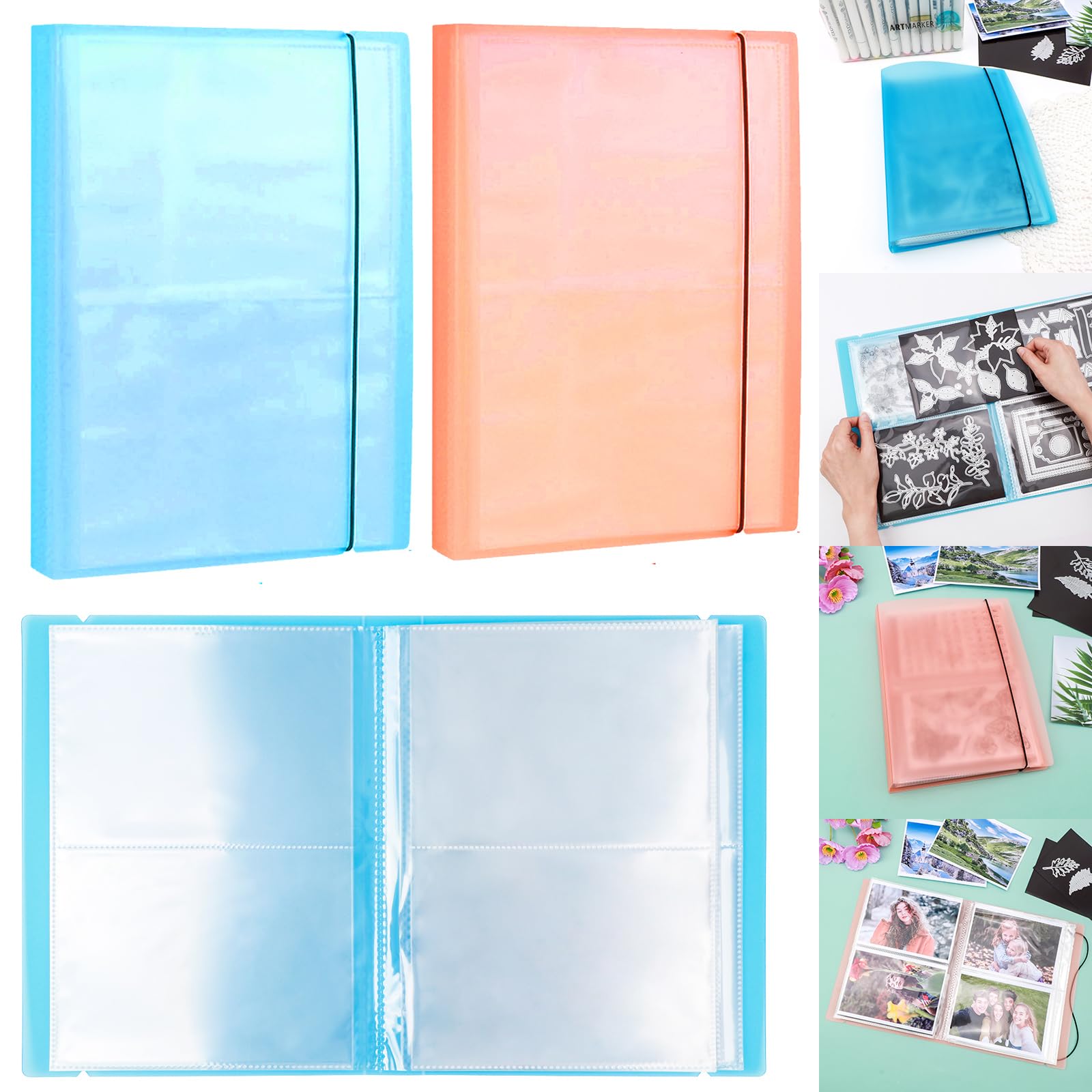 2 Pack Large Sticker Photo Storage Album, Stamp &amp; Cutting Dies Storage Book Organizer Folder for Cards Storage DIY Scrapbooking Card Making Supplies 20 Pages 80 Pockets/Pack (Blue + Orange)