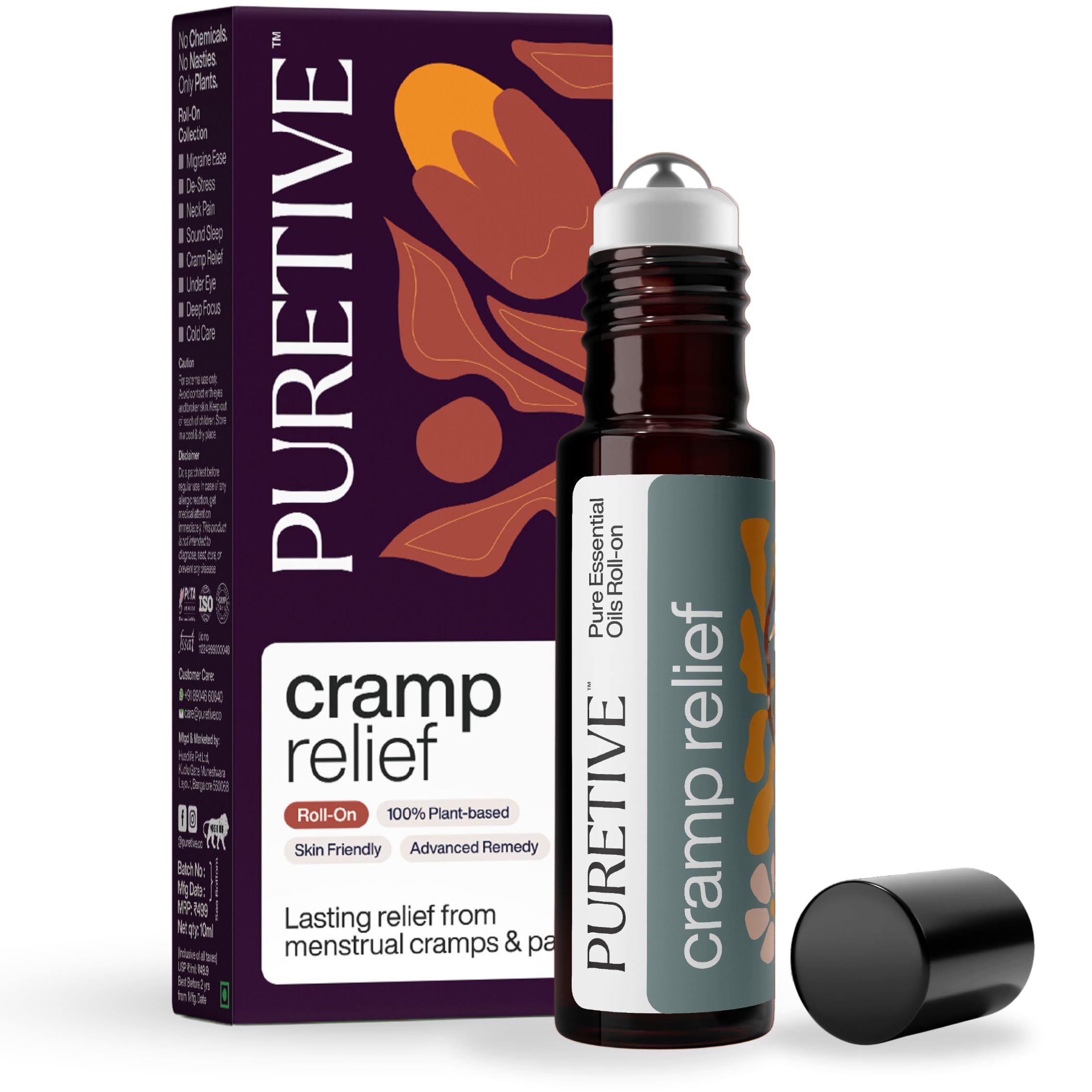 PURETIVE Cramp Relief Roll-On | Natural Period Pain Solution | 100% Pure Essential Oils | Instant Relief for Menstrual Cramps | Skin-Friendly, Stain-Free, Easy to Use | 10ml (Pack of 1)-image-17
