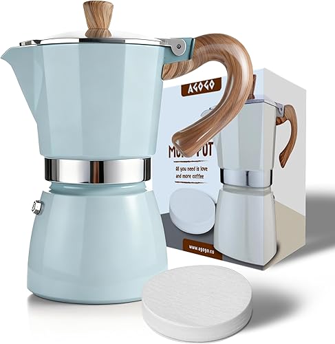 Miniatura 1 de AGOGO Milano Moka - Cafetera espresso para estufa, greca, cafetera turca con filtro de papel, 6 tazas, color azul lago