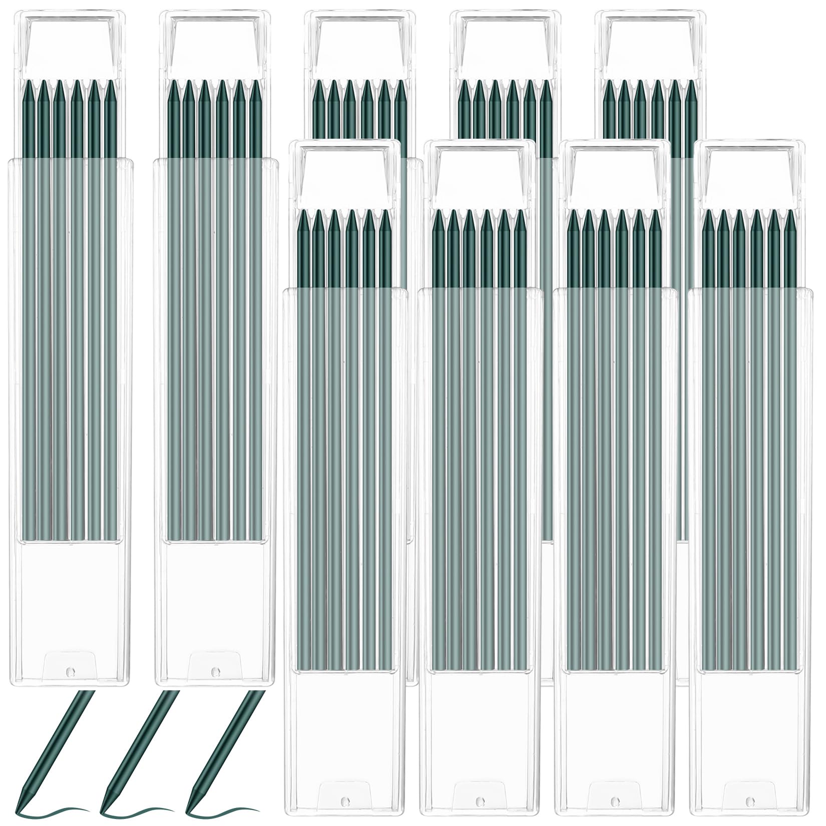54 Pcs Tracer Pencil Refills, 2.8mm Pencil Lead Refills Replacement for Construction Pencils, Carpenter Pencils RefillsDeep Hole Marker Lead Refill for Construction Woodworking (Green)