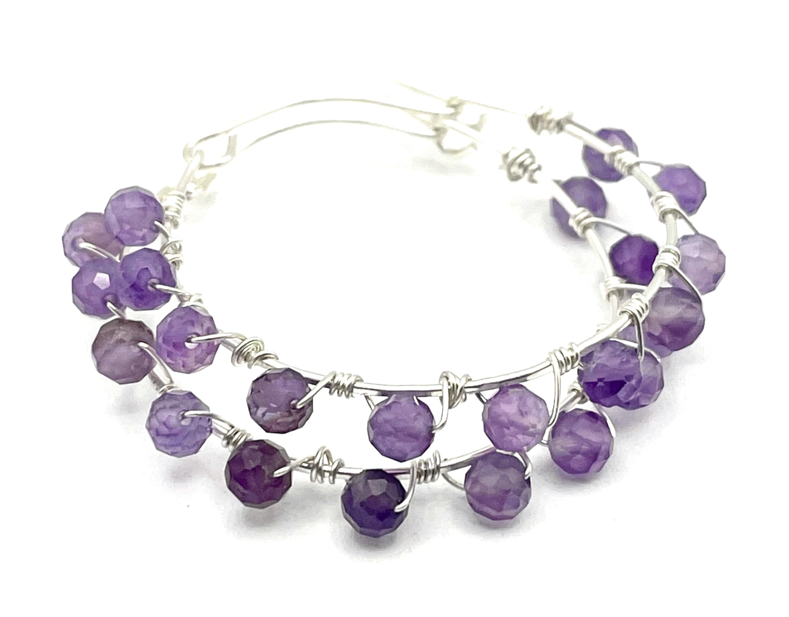 Orecchini con Ametista Viola e Cerchi in Argento 925, Gioielli Artigianali, Bijoux Fatti a Mano, Regalo per Lei