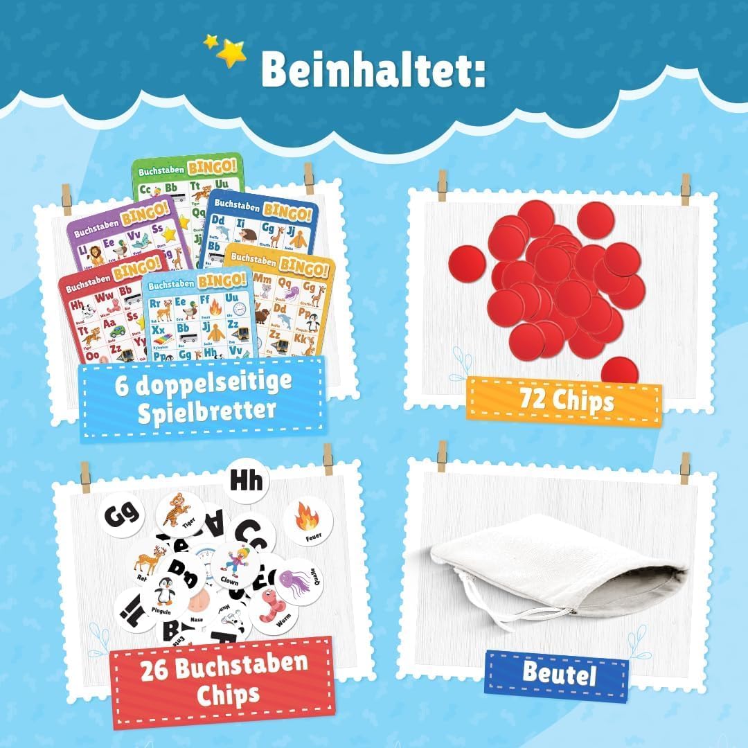 NIYYAH Nauka liter ABC Bingo gra edukacyjna dla dzieci od 4, 5, 6 lat, dla początkujących w szkole, do szkoły podstawowej, przedszkola, 1 klasa, prezent na rozpoczęcie szkoły, dla dziewczynek i