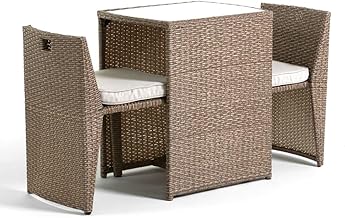 Garda Space-Saving Bistro Set in Polyrattan for Outdoors, Concealed Balcony Ready to Use