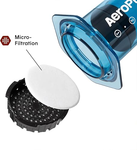 Miniatura 3 de AeroPress Prensa de café azul transparente  Prensa francesa todo en uno, cafetera manual estilo vertido y espresso, preparación de 2 minutos para