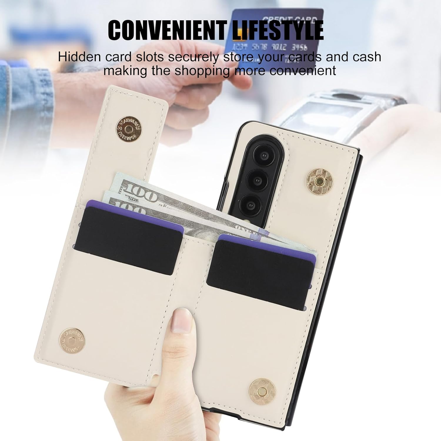 for Samsung Galaxy Z Fold 4 Wallet Case with Ring and Credit Card Holder, Cash Slot, Premium Diamond Leather Magnetic Clasp Kickstand Heavy Duty Protective Cover.(White)