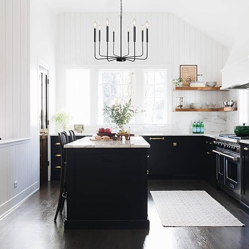 Miniatura 3 de ALISADABOY Candelabros negros para comedor, casa de campo, 8 luces, rústicas, industriales, candelabros colgantes para sala de estar, cocina, isla,