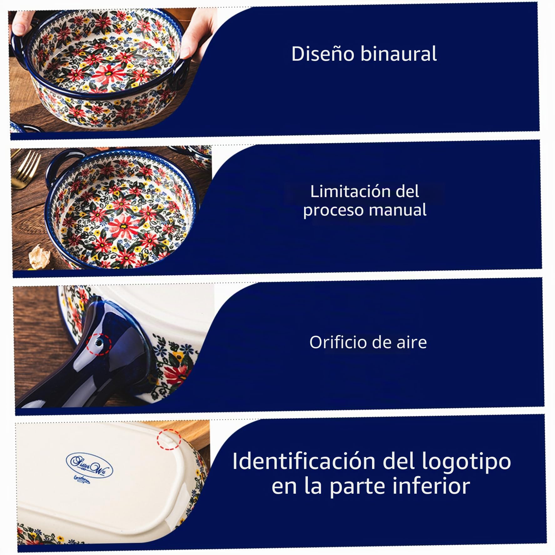 Fuente para Hornear, Fuente para Horno de cerámica Resistente al Calor de 1900 ml con Asas Dobles, Lasaña Rectángulo con Estampado de Margaritas, Cazuelas Lavables Antideslizantes para Cocina, Figürc