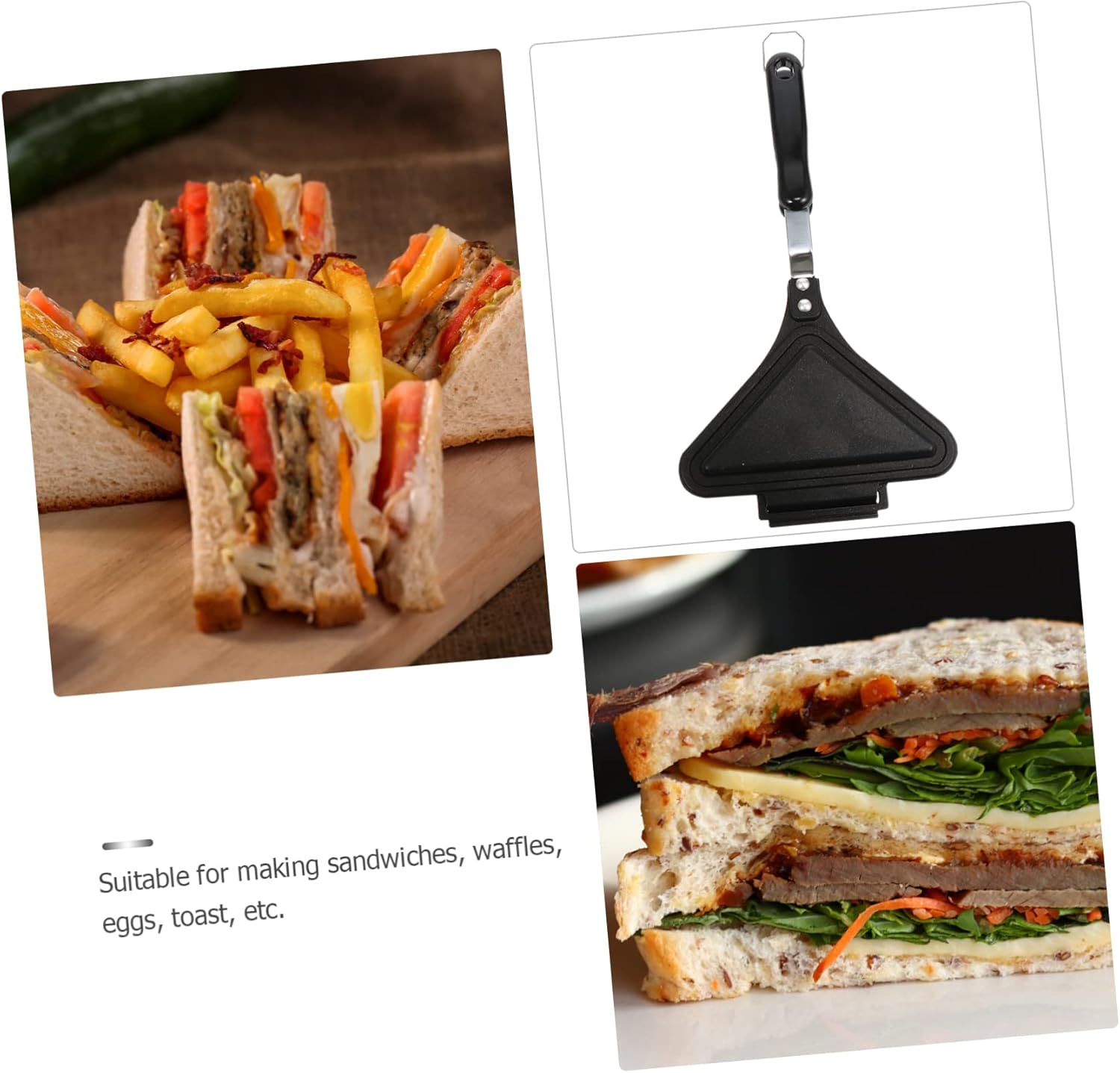 1Pc Double-sided Aluminum Sandwich Mold Frying Pan with Non-stick Coating Compatible with Gas and Induction Cookers for Toast Eggs Waffles and Homemade Bread Cooking