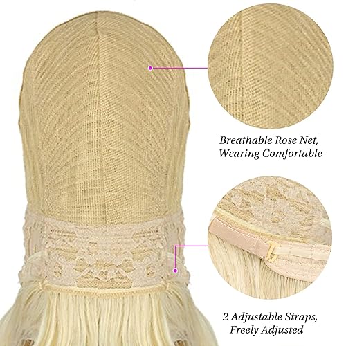 Miniatura 8 de Kalyss Peluca rubia de colmena para mujer, rizada, ondulada, larga, resistente al calor, pelo sintético para disfraz de cosplay (rubio)