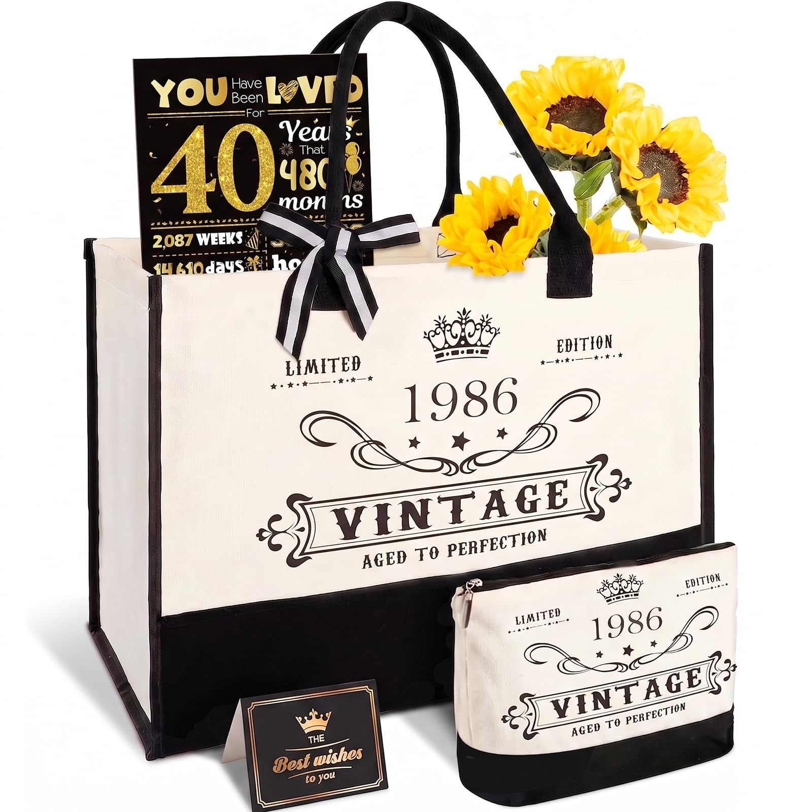 40th Birthday Gifts for Women, Vintage 1986 Canvas Tote Bag Travel Gear